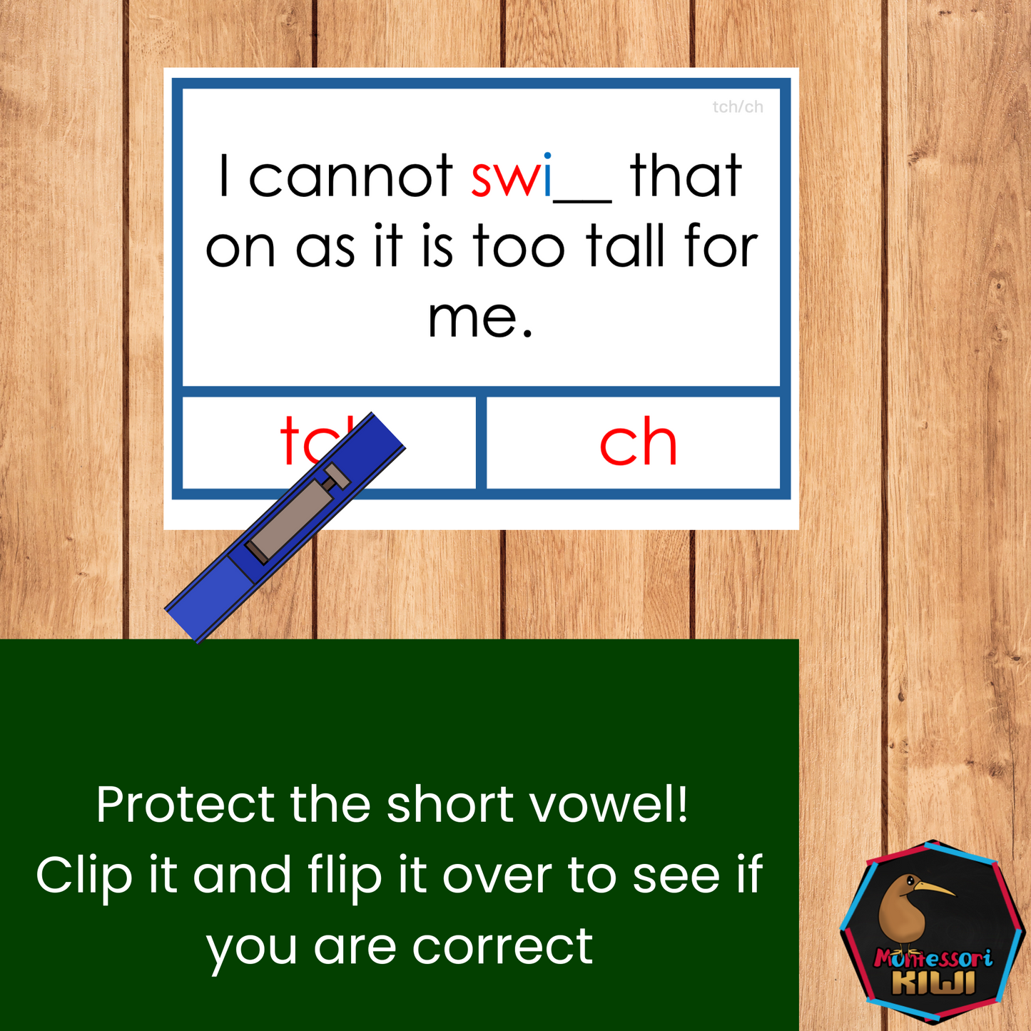 Modern Montessori Reading: tch clip and flip cards ending sound cards for learn ch vs tch (literacy)