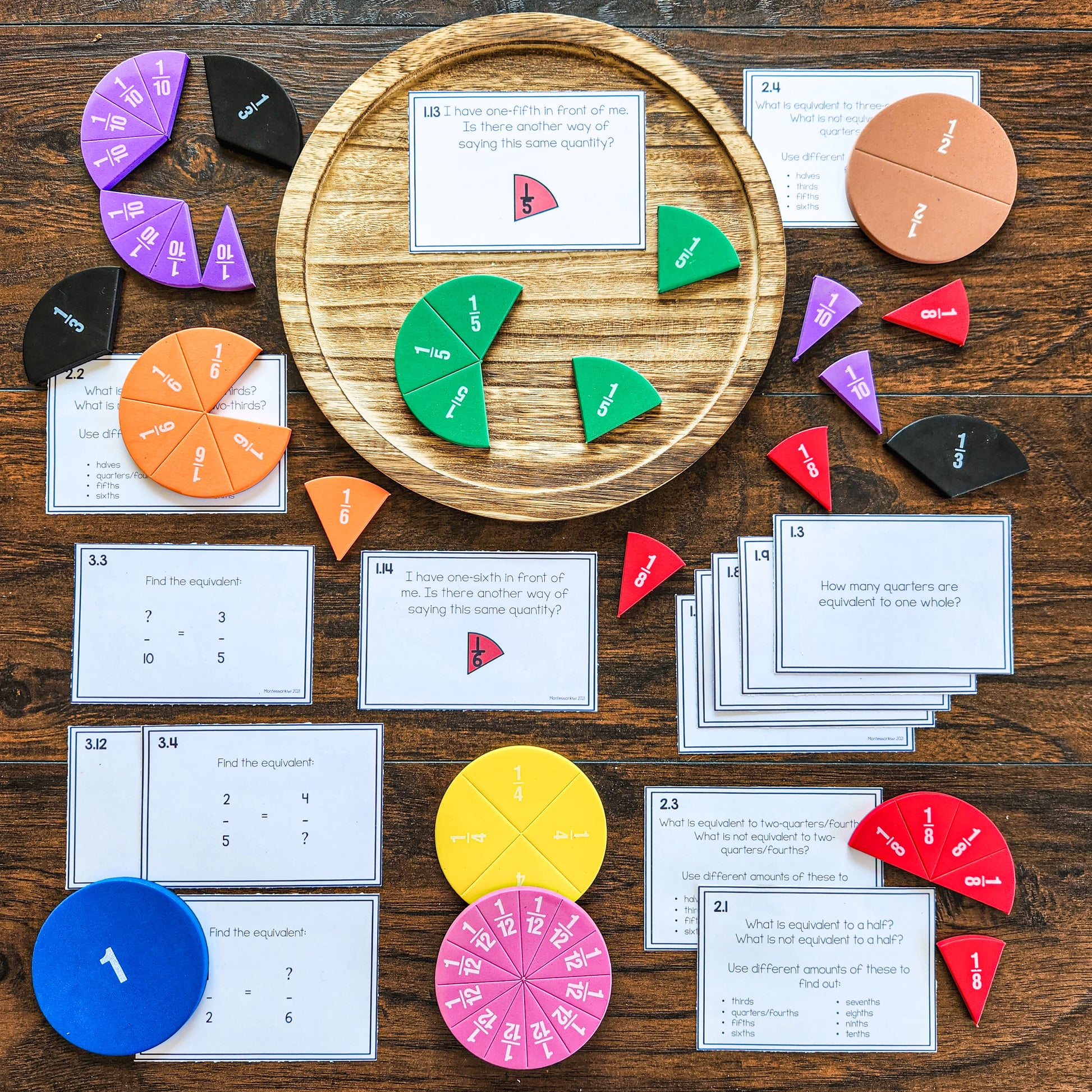 Equivalent Fraction Task Cards (Montessori) - montessorikiwi