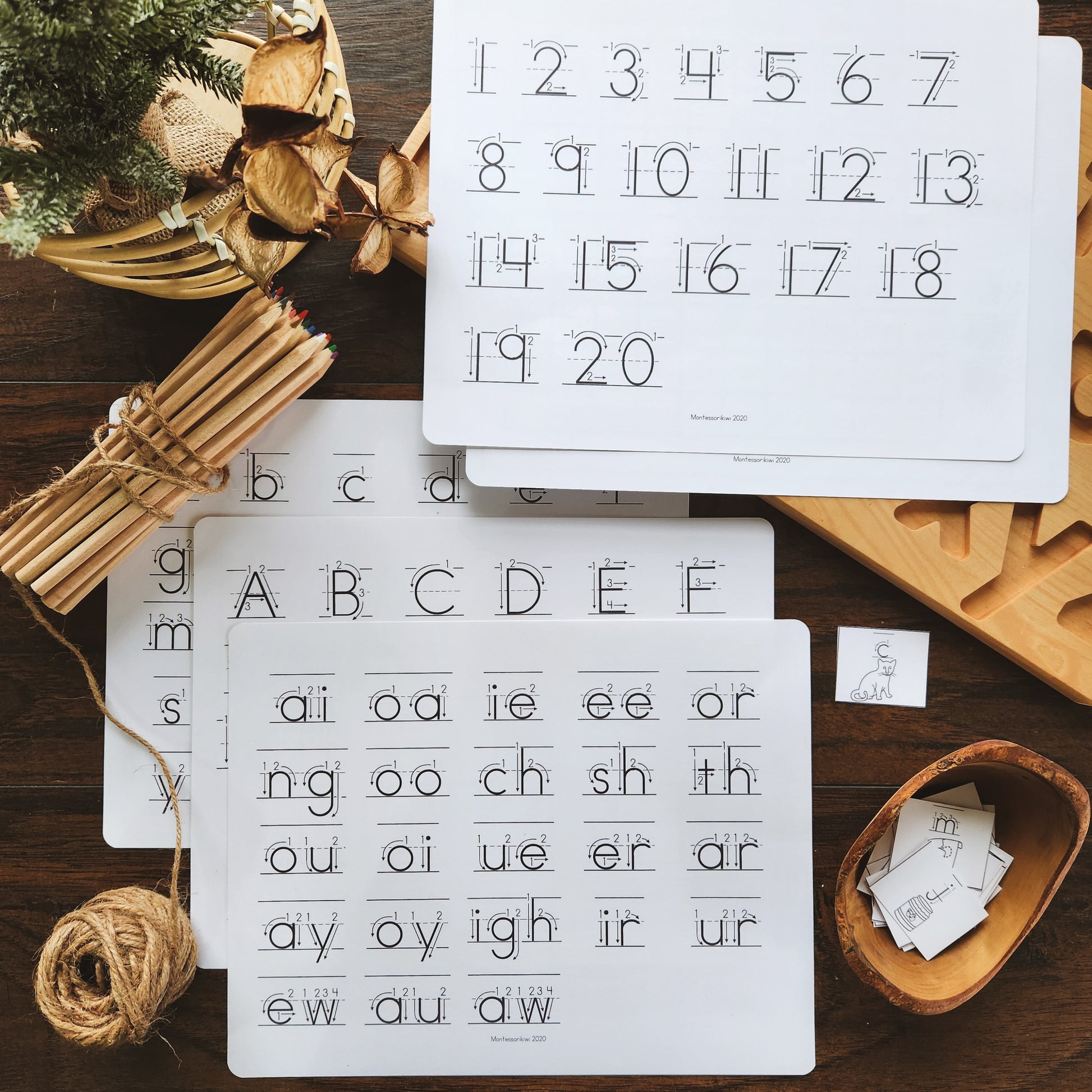 Handwriting chart for numbers and letters - montessorikiwi