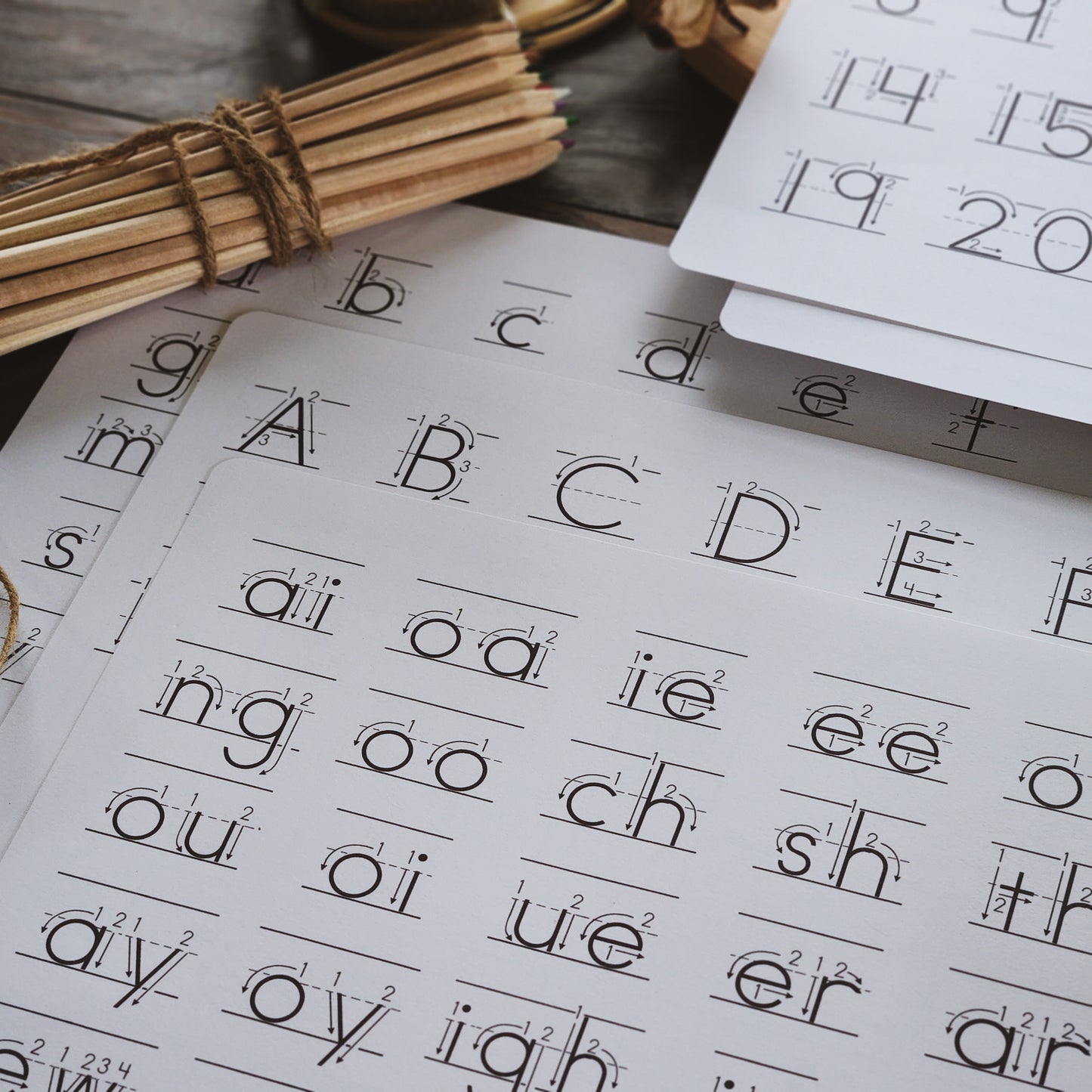 Handwriting chart for numbers and letters - montessorikiwi