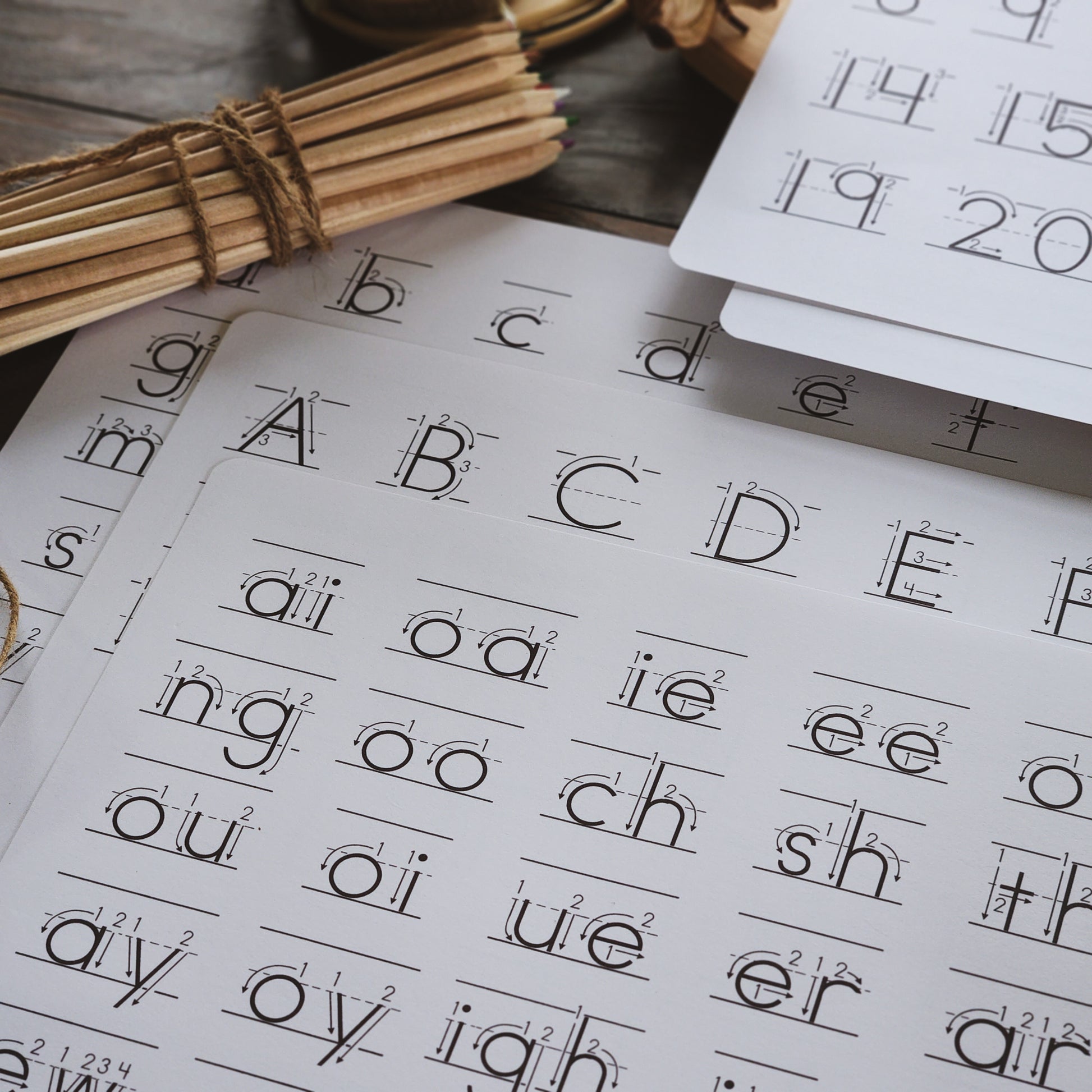 Handwriting chart for numbers and letters - montessorikiwi