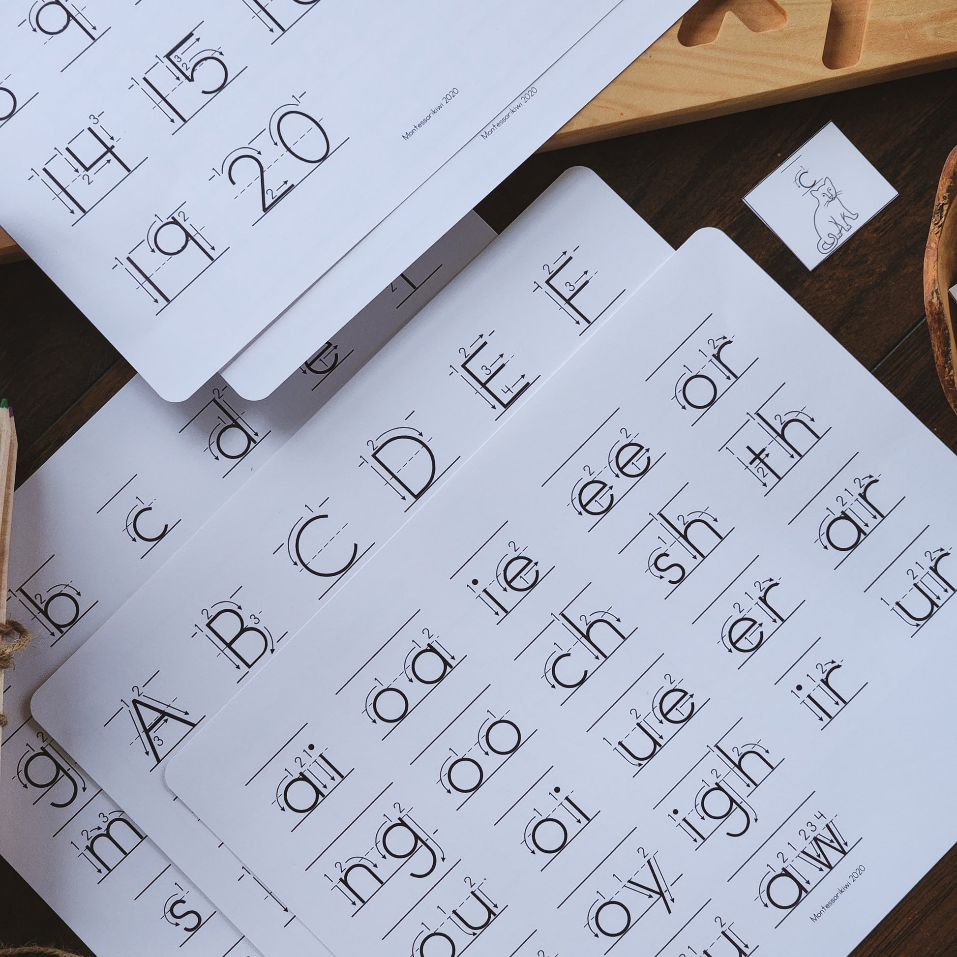 Handwriting chart for numbers and letters - montessorikiwi