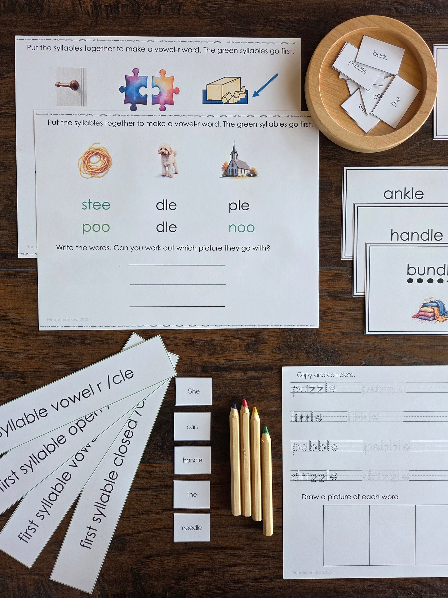 Modern Montessori Reading SOR Syllable types - CONSONANT LE - 2 syllable words (literacy)