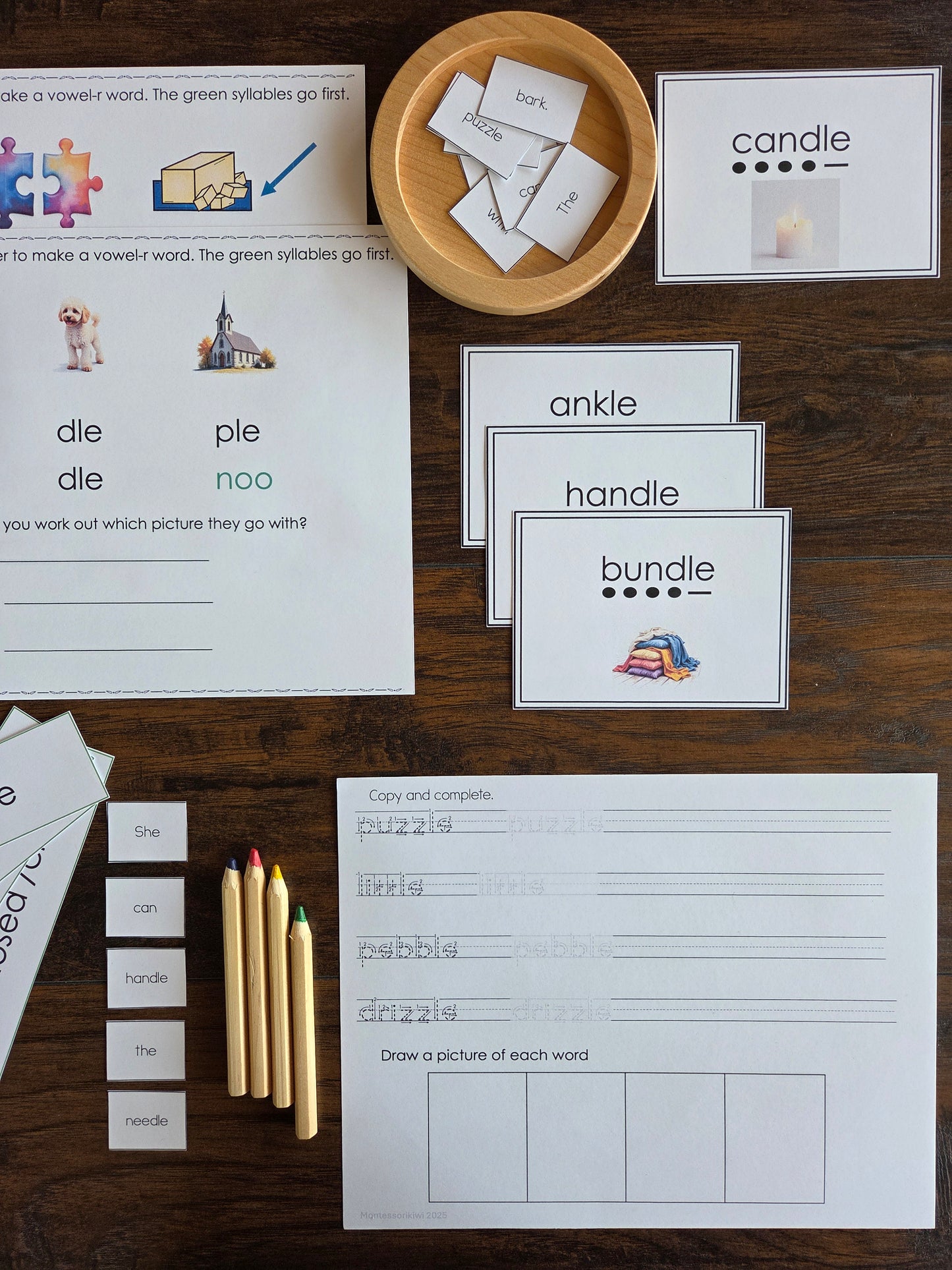 Modern Montessori Reading SOR Syllable types - CONSONANT LE - 2 syllable words (literacy)