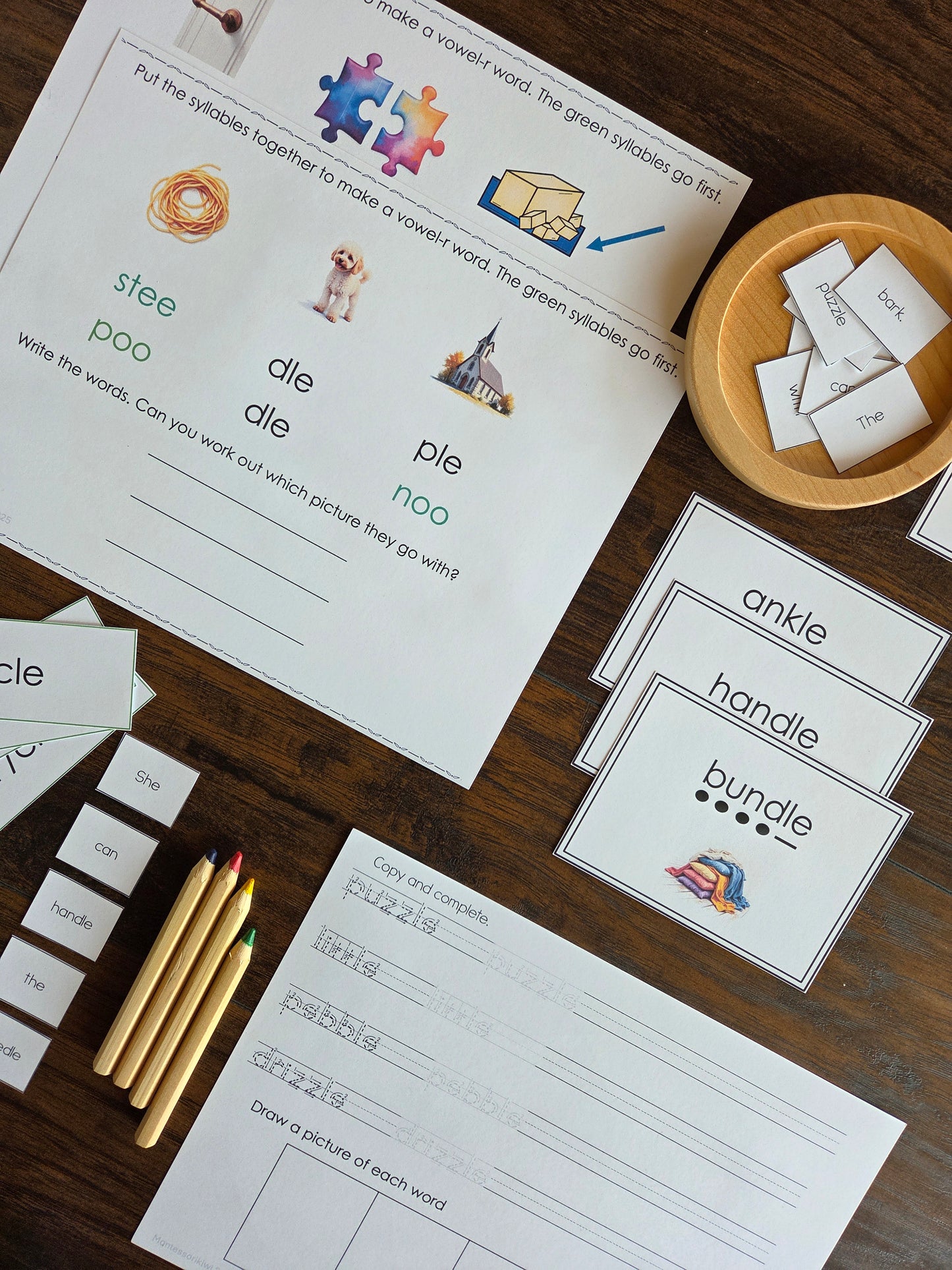 Modern Montessori Reading SOR Syllable types - CONSONANT LE - 2 syllable words (literacy)
