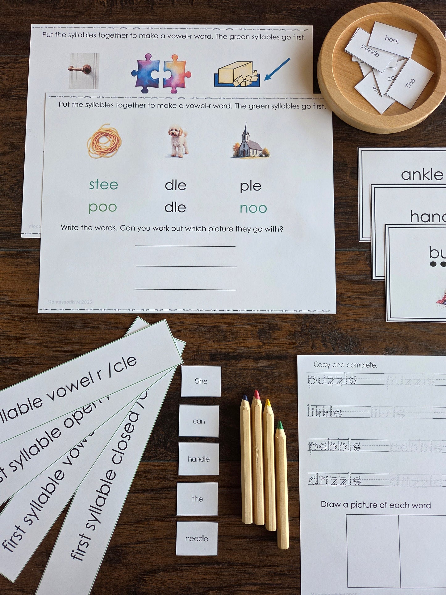 Modern Montessori Reading SOR Syllable types - CONSONANT LE - 2 syllable words (literacy)