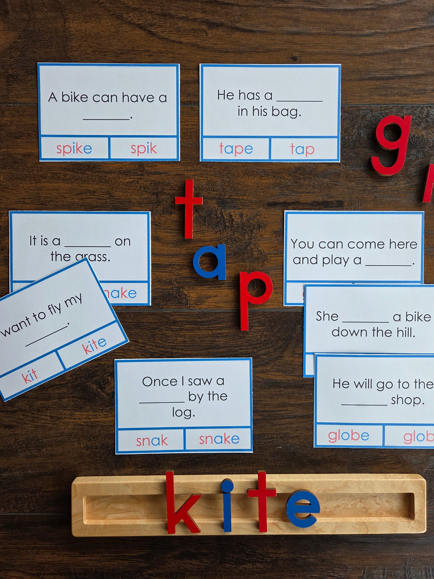 Modern Montessori Reading SOR silent e cloze clip and flip a_e, i_e, o_e, u_e (literacy)