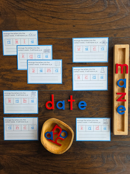 Modern Montessori Reading - Silent E - reassemble the word Montessori colors  (literacy)