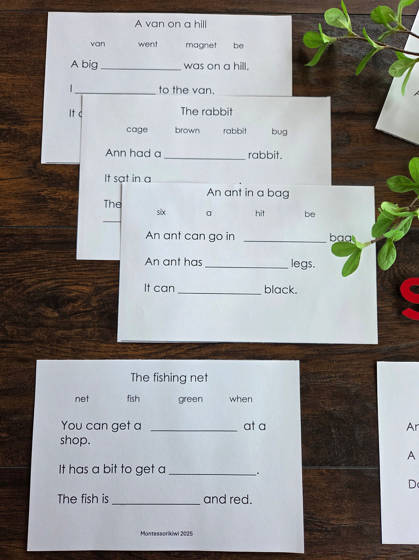 Modern Montessori Reading SOR simple reading comprehension fill in gaps (literacy)
