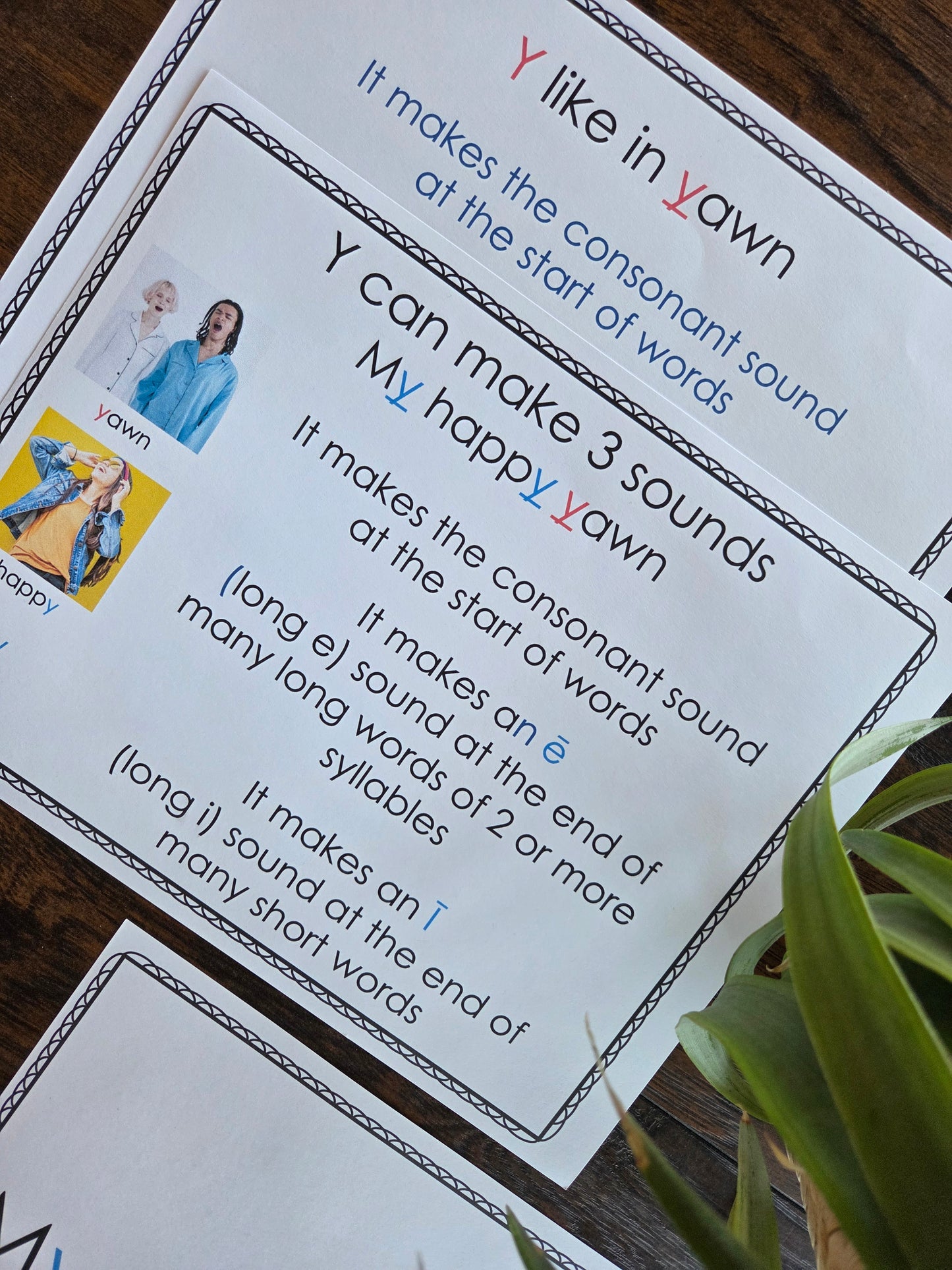 Modern Montessori Reading SOR Y makes 3 sounds posters (literacy)