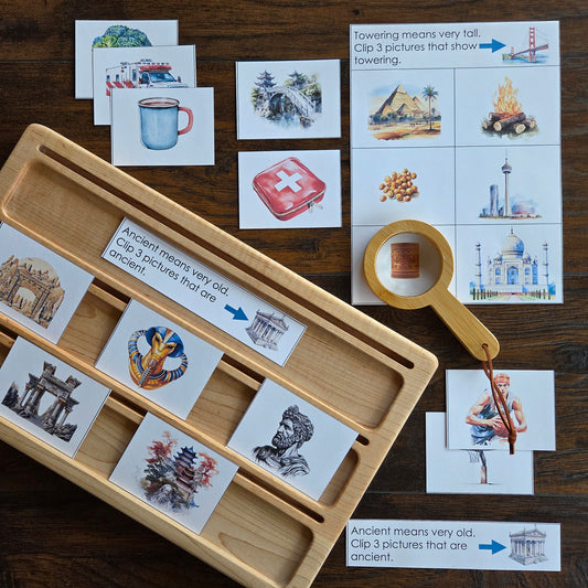 Modern Montessori Reading - Advanced descriptors - identifying adjectives, clip and flip cards (literacy)