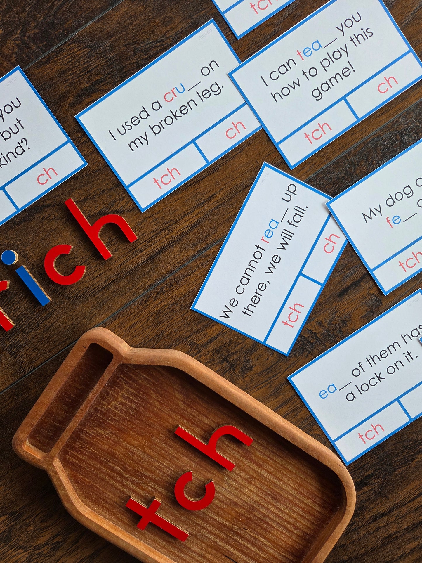 Modern Montessori Reading: tch clip and flip cards ending sound cards for learn ch vs tch (literacy)