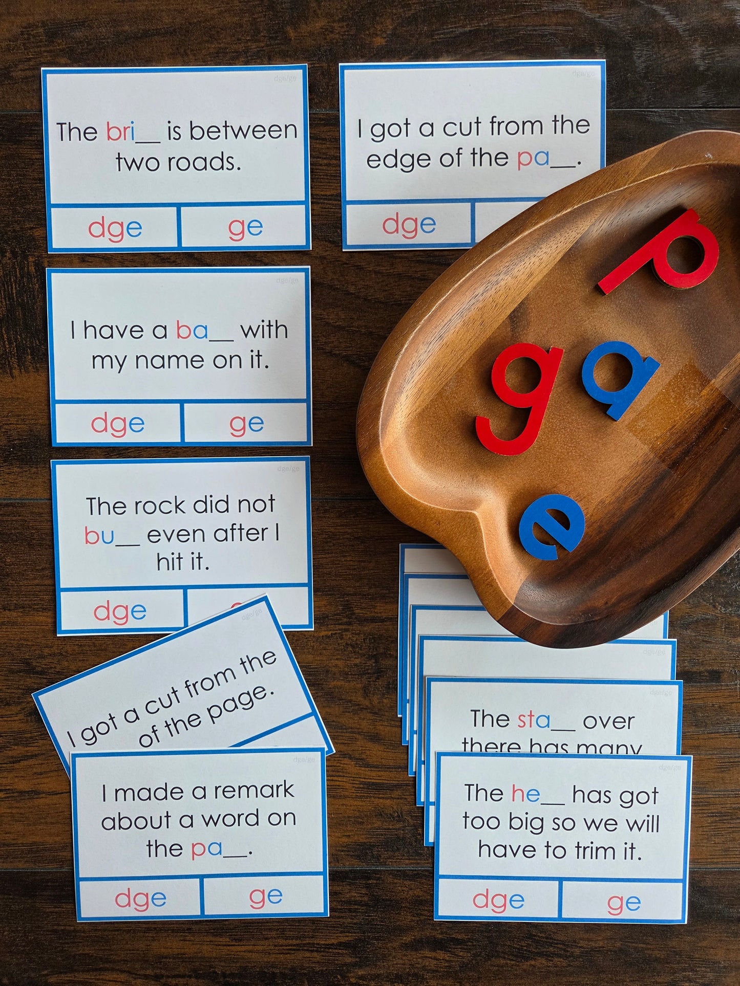 Modern Montessori Reading: dge clip and flip cards ending sound cards for learning ge vs dge (literacy)