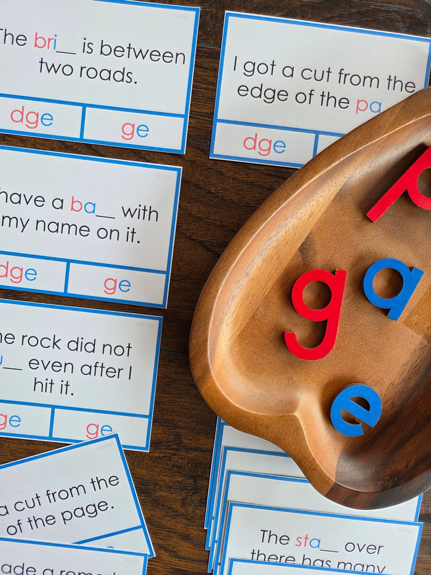 Modern Montessori Reading: dge clip and flip cards ending sound cards for learning ge vs dge (literacy)