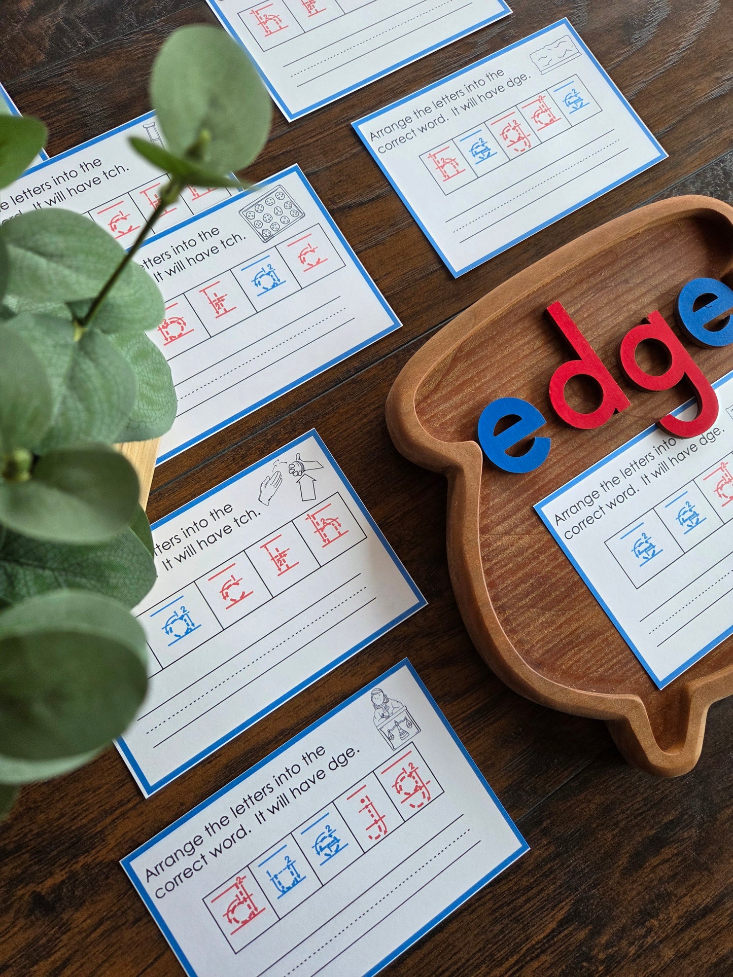 Modern Montessori Reading: -dge and -tch reassemble the word for trigaph endings (literacy)