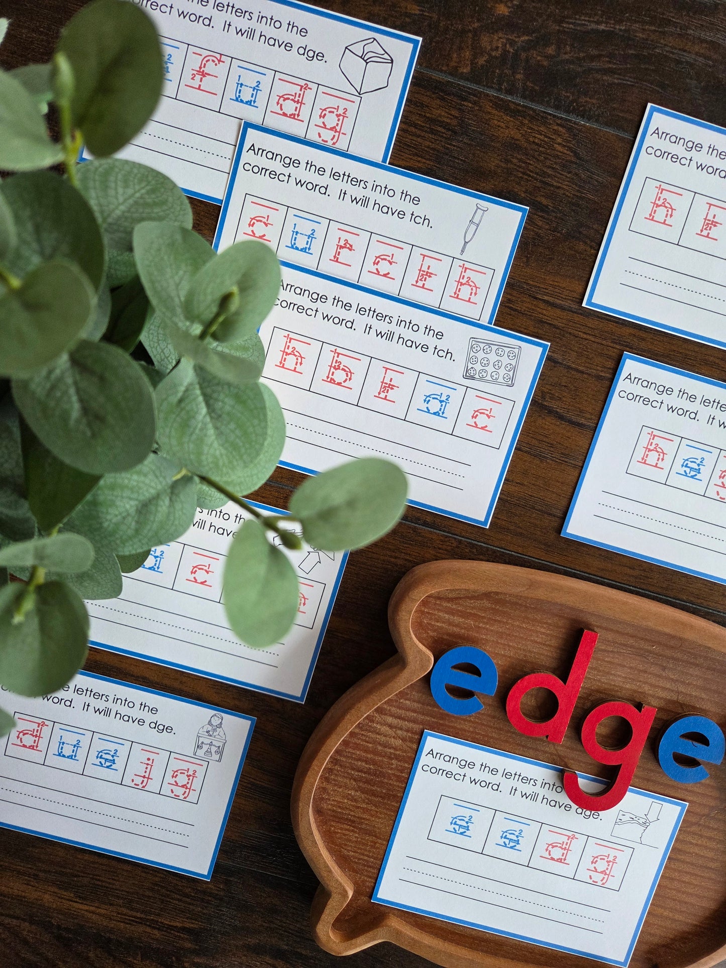 Modern Montessori Reading: -dge and -tch reassemble the word for trigaph endings (literacy)