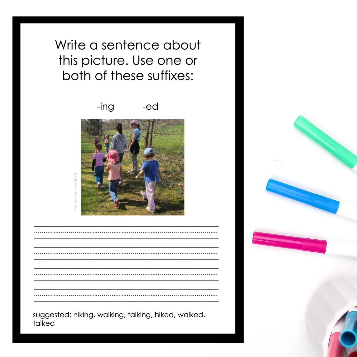Modern Montessori Reading: Suffix writing activity