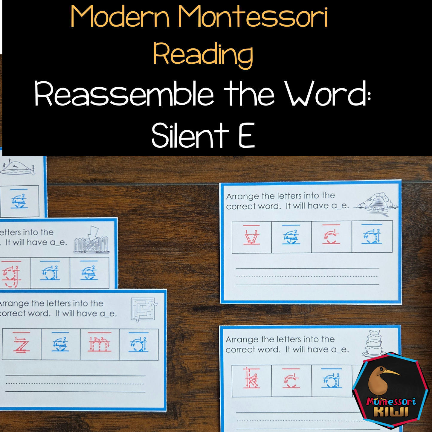 Modern Montessori Reading - Silent E - reassemble the word Montessori colors (literacy)