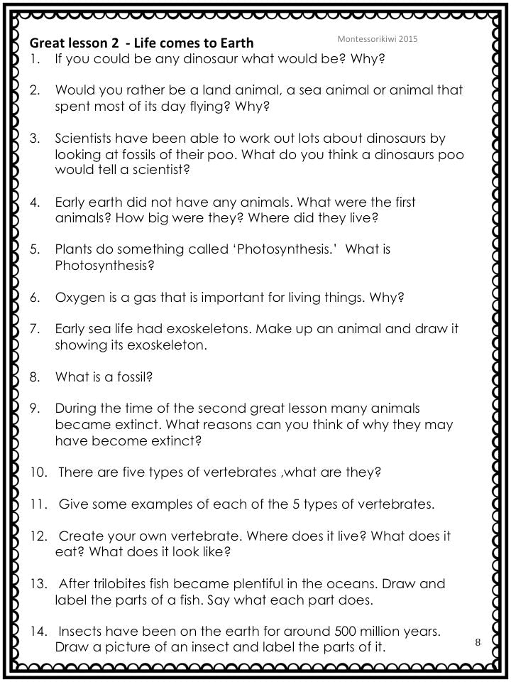 Elementary Discussion Questions (cosmic) - subscription - montessorikiwi
