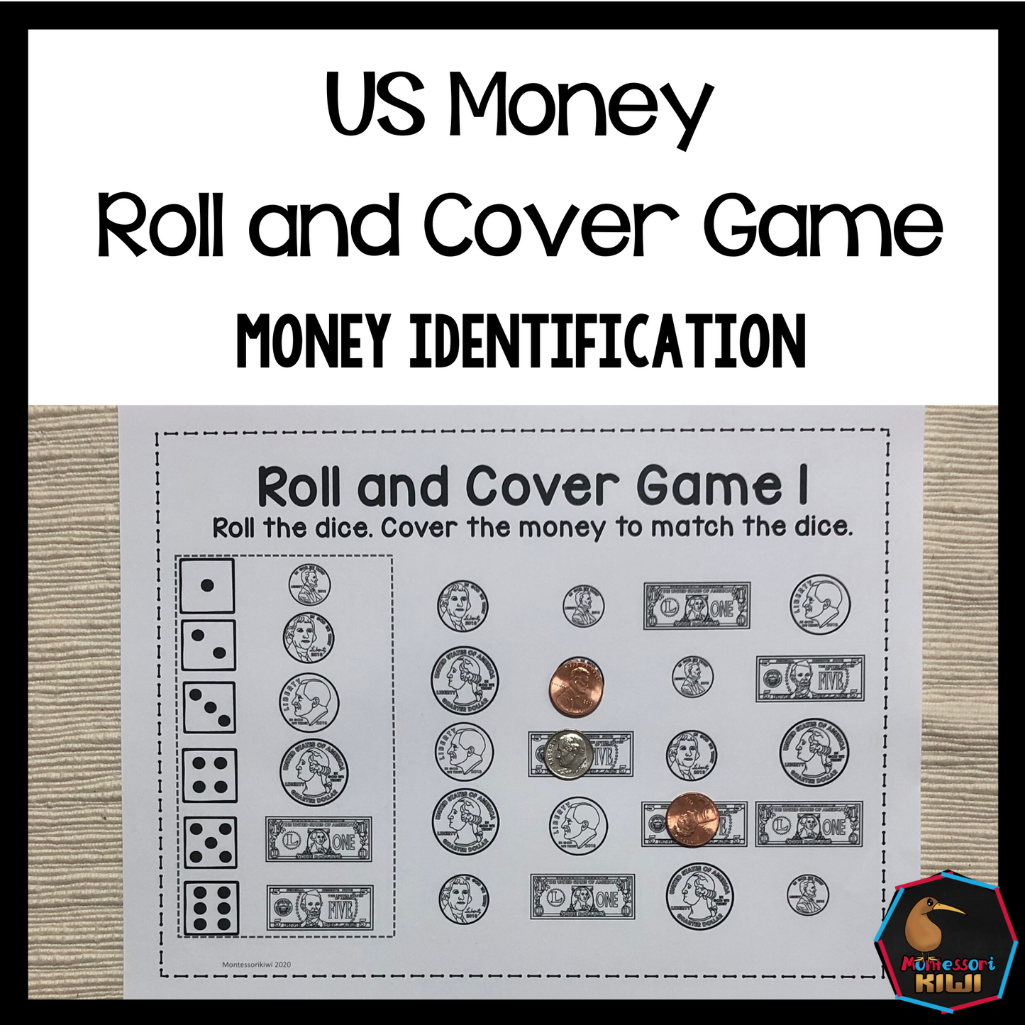 US Money Roll and Cover Game: Money Identification - montessorikiwi
