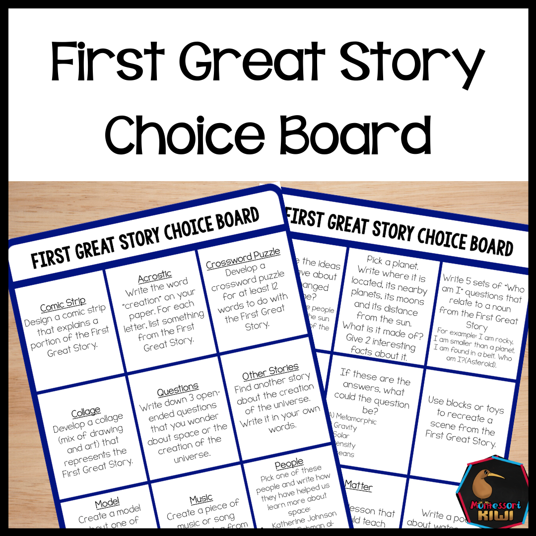 First Great Story Choice Board (cosmic) - montessorikiwi