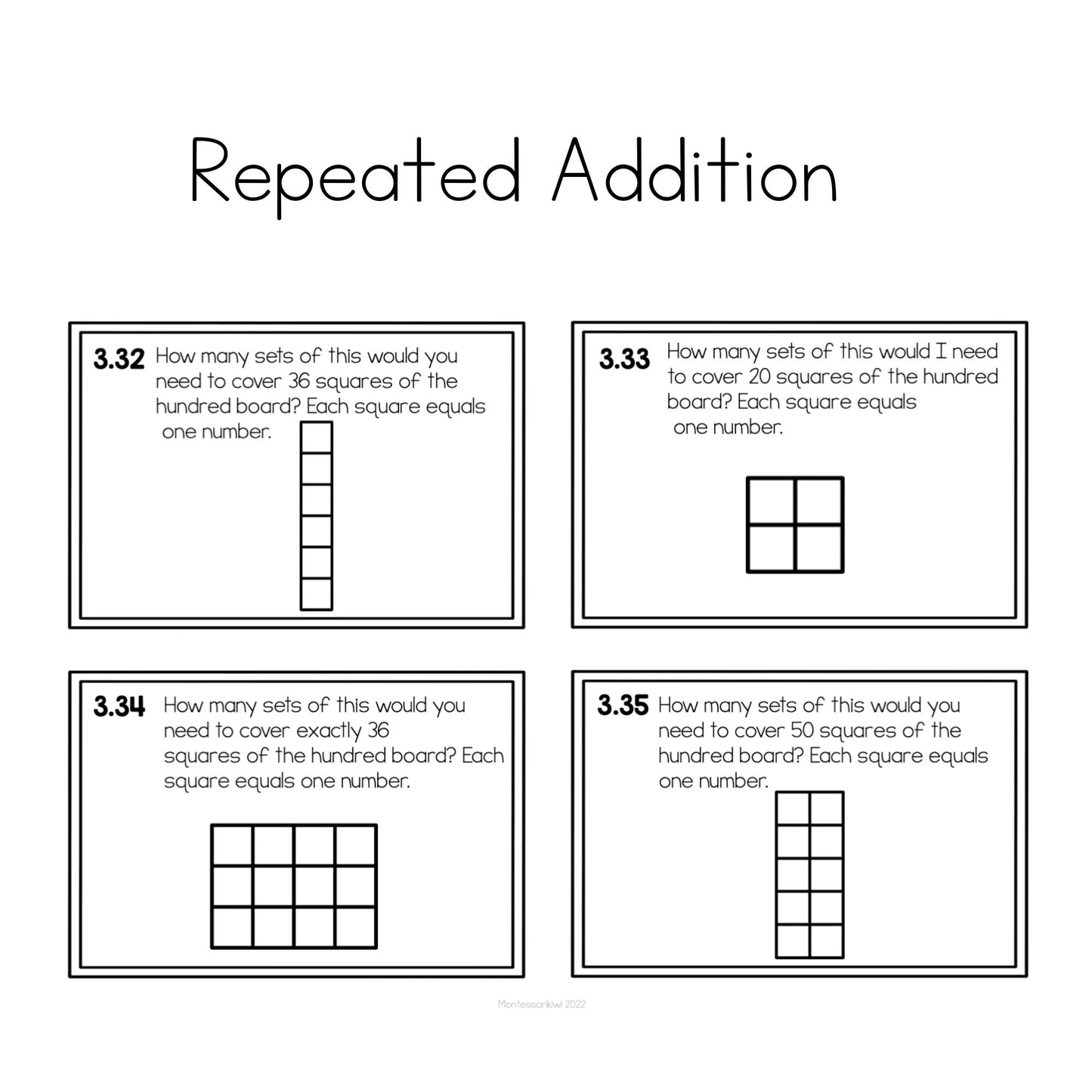 Montessori math: hundreds board task cards SET 3 - montessorikiwi