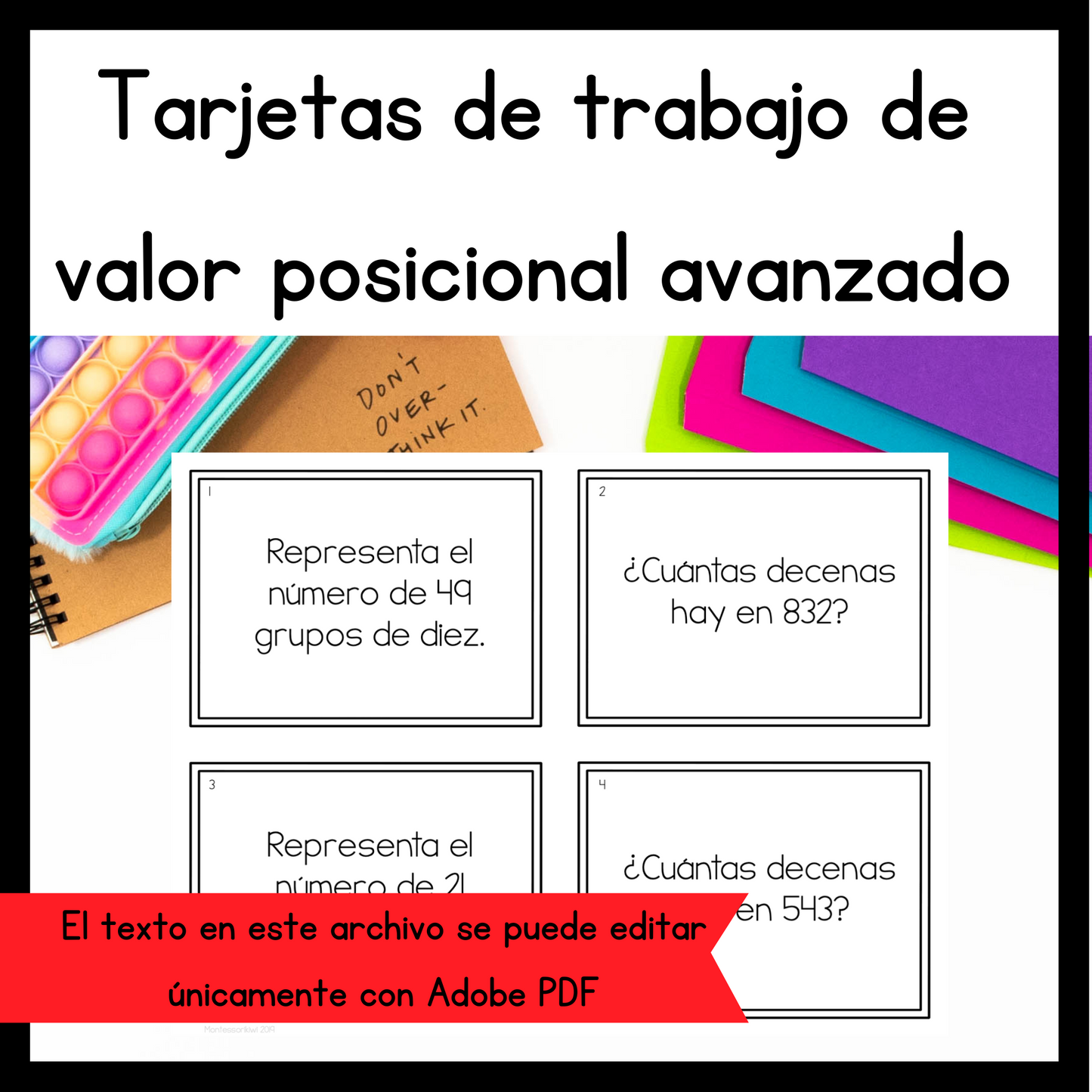 Tarjetas de trabajo de valor posicional avanzado (Advanced Place Value Task Cards) - montessorikiwi