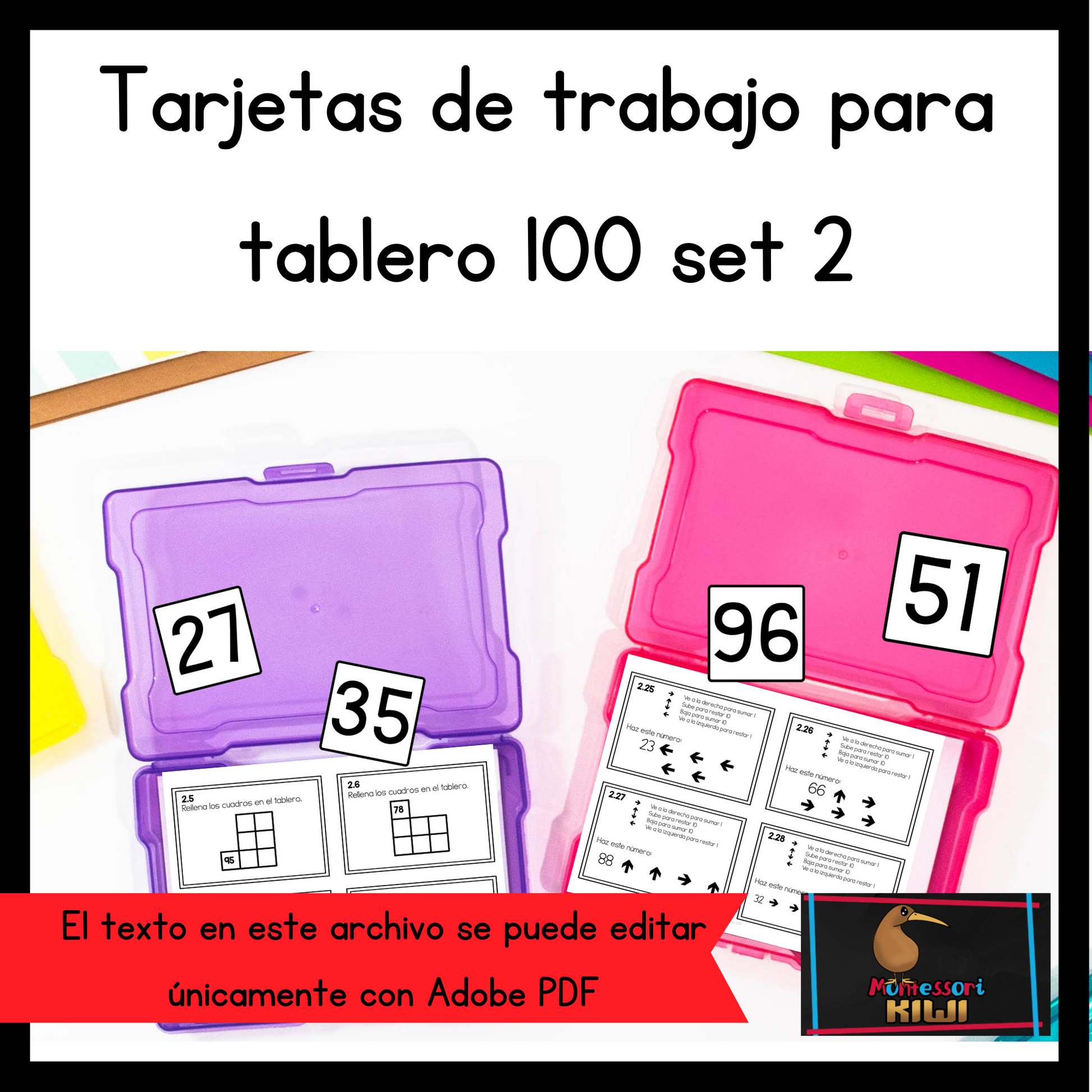 Tarjetas de trabajo para tablero 100 set 2 (Montessori Hundred board task cards set 2) - montessorikiwi