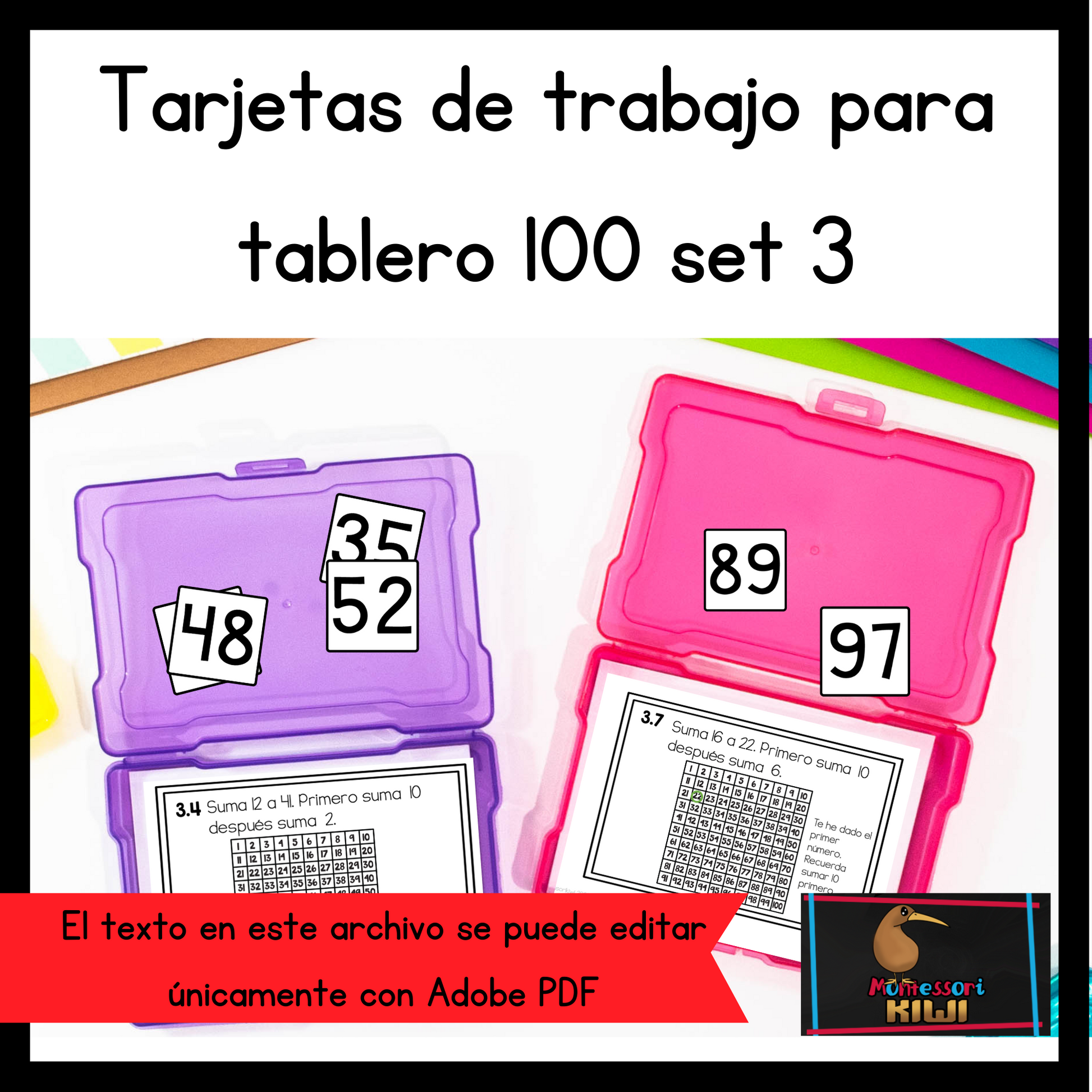 Tarjetas de trabajo para Tablero de 100 Set 3 (Montessori Hundred board task cards set 3) - montessorikiwi