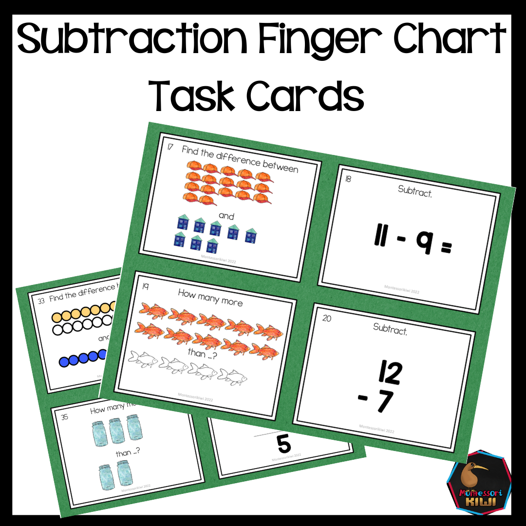 Montessori Subtraction Finger Chart Task Cards (math) - montessorikiwi