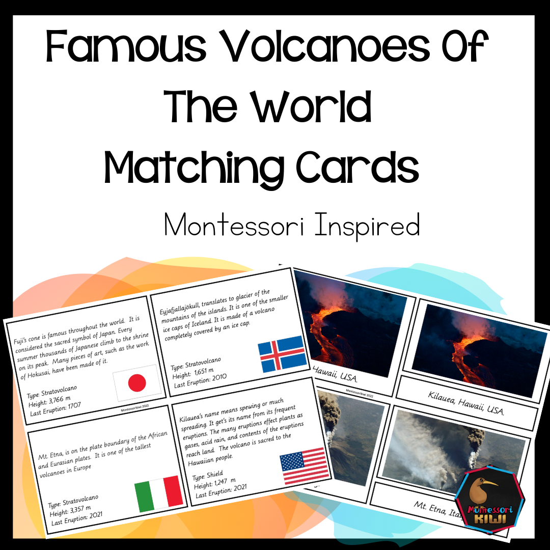 Volcanoes of the World matching cards - montessorikiwi