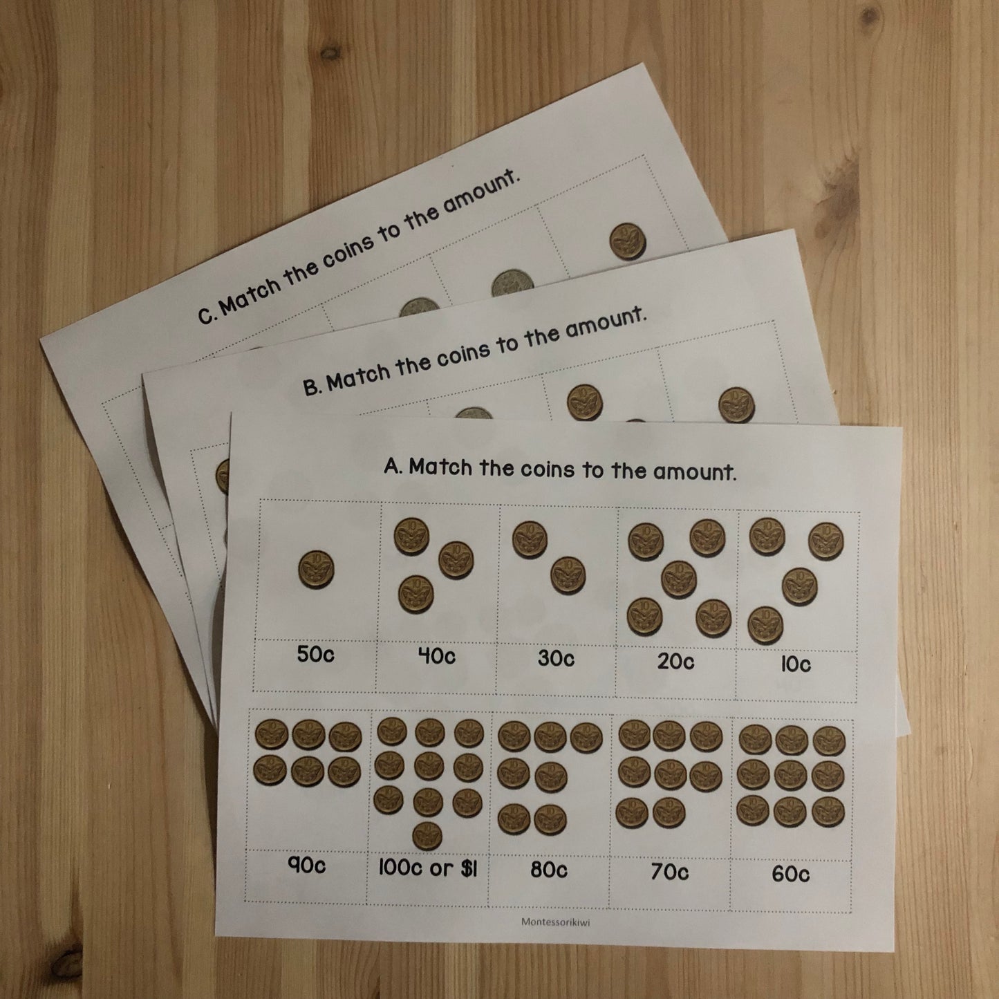 New Zealand Money level 1: matching amounts - montessorikiwi