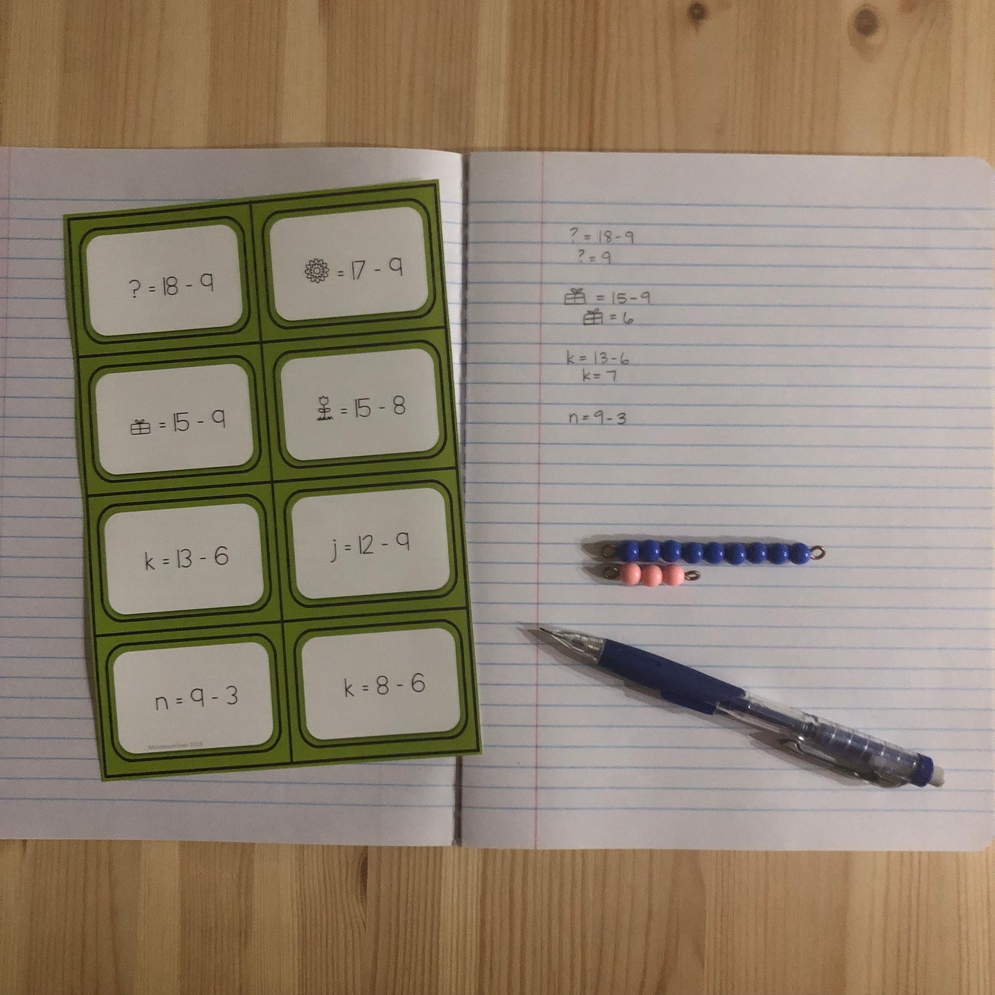 Alternative formats for Subtraction - basic facts - montessorikiwi
