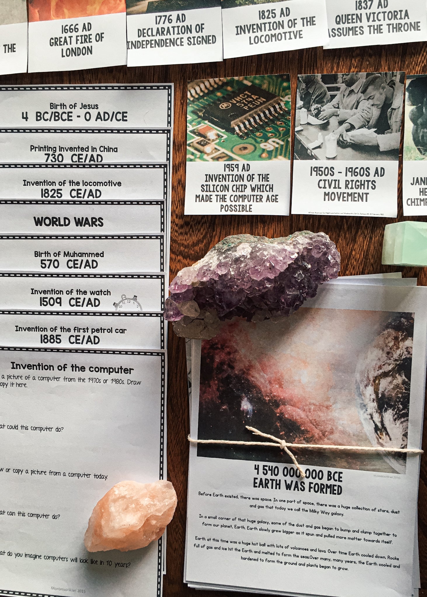 History Timeline cards BCE CE + BC AD (cosmic) - montessorikiwi