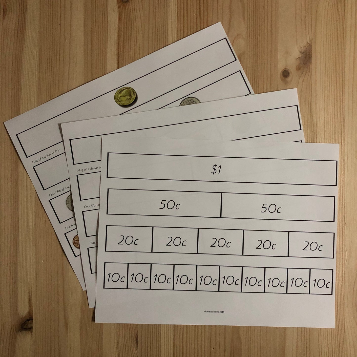 New Zealand Money Level 2 - NZ Money Fraction Bars - montessorikiwi