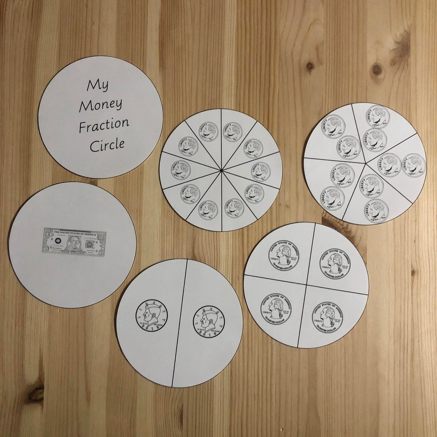 US Money Fraction Circle - montessorikiwi