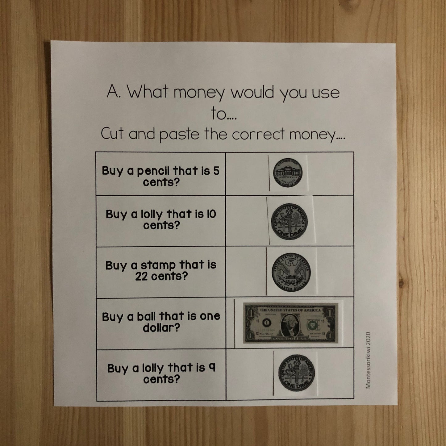 US Money What money would you use to ..... - montessorikiwi