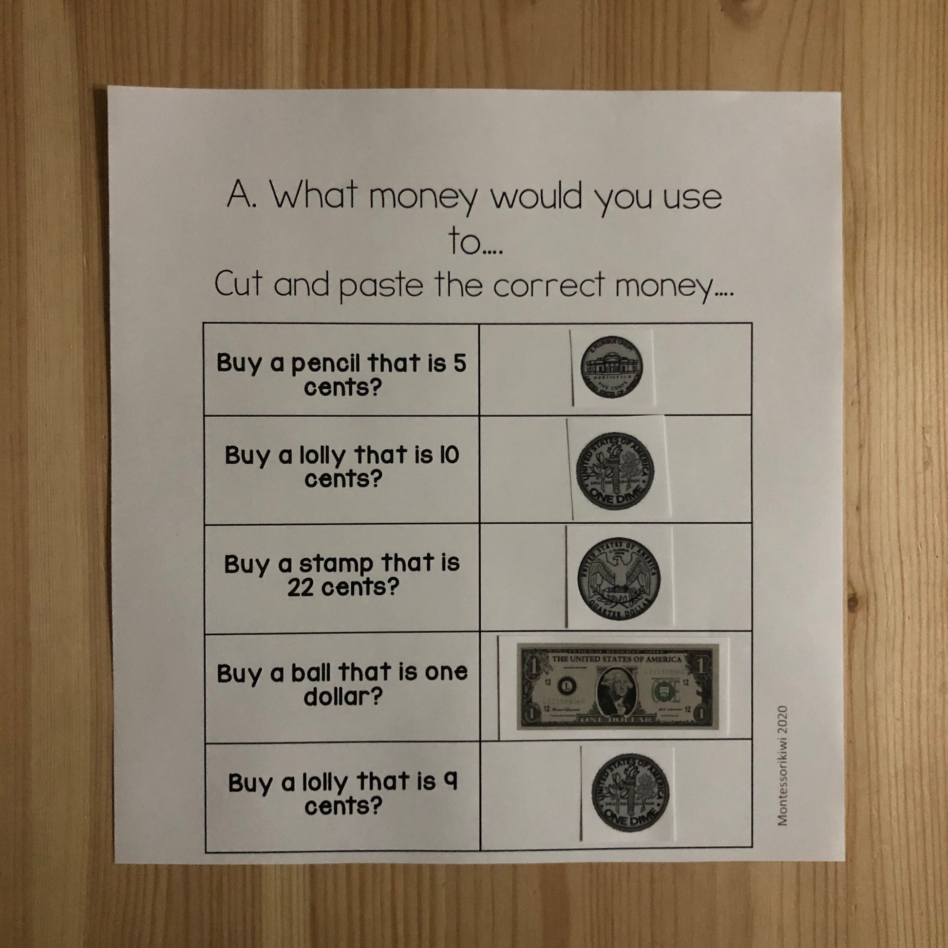 US Money What money would you use to ..... - montessorikiwi