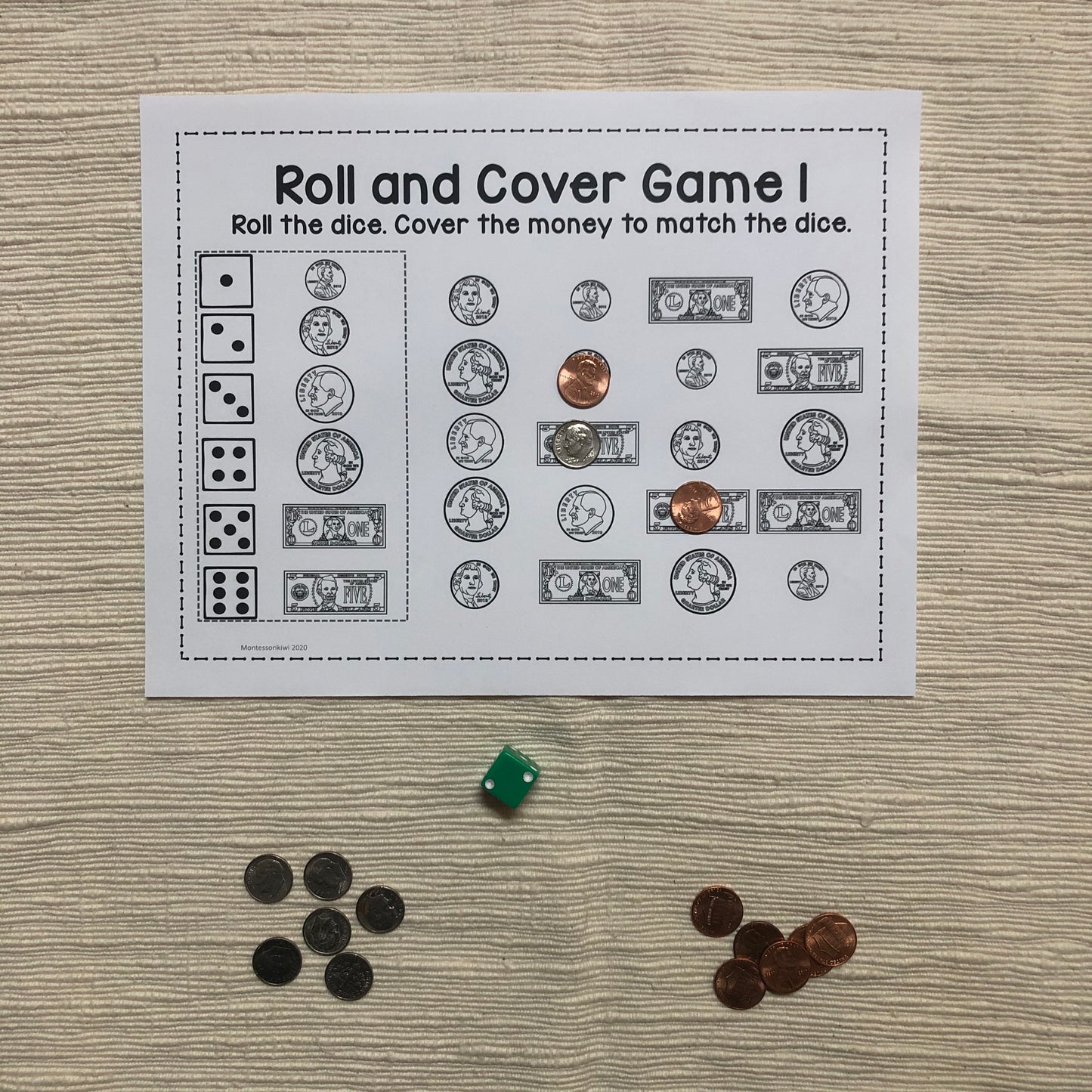 US Money Roll and Cover Game: Money Identification - montessorikiwi