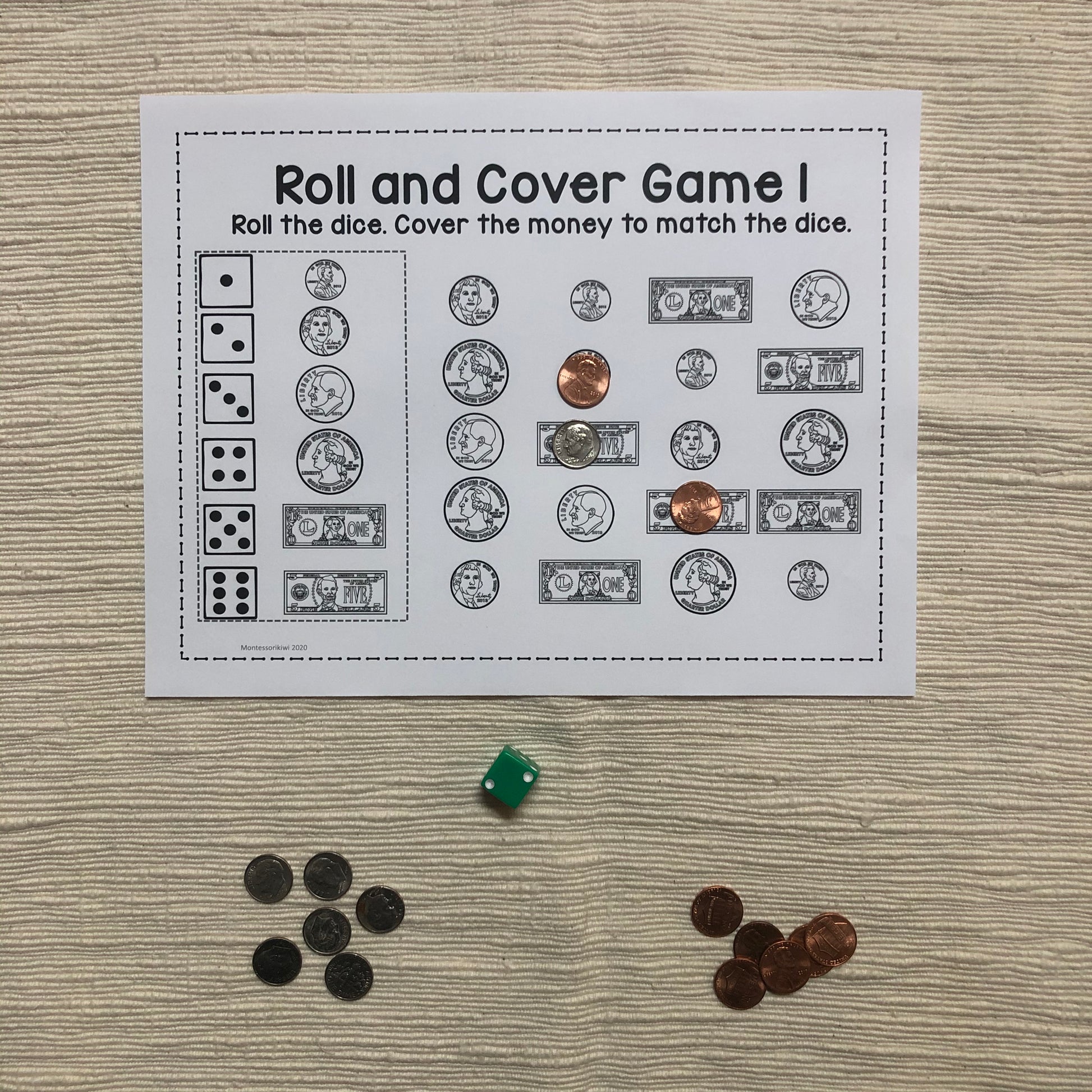 US Money Roll and Cover Game: Money Identification - montessorikiwi