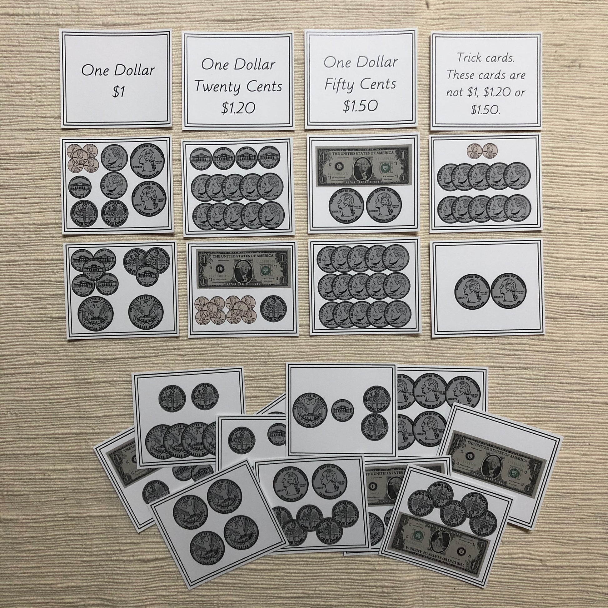 US Money Sorting Activity $1, $1.20 or $1.50 - montessorikiwi