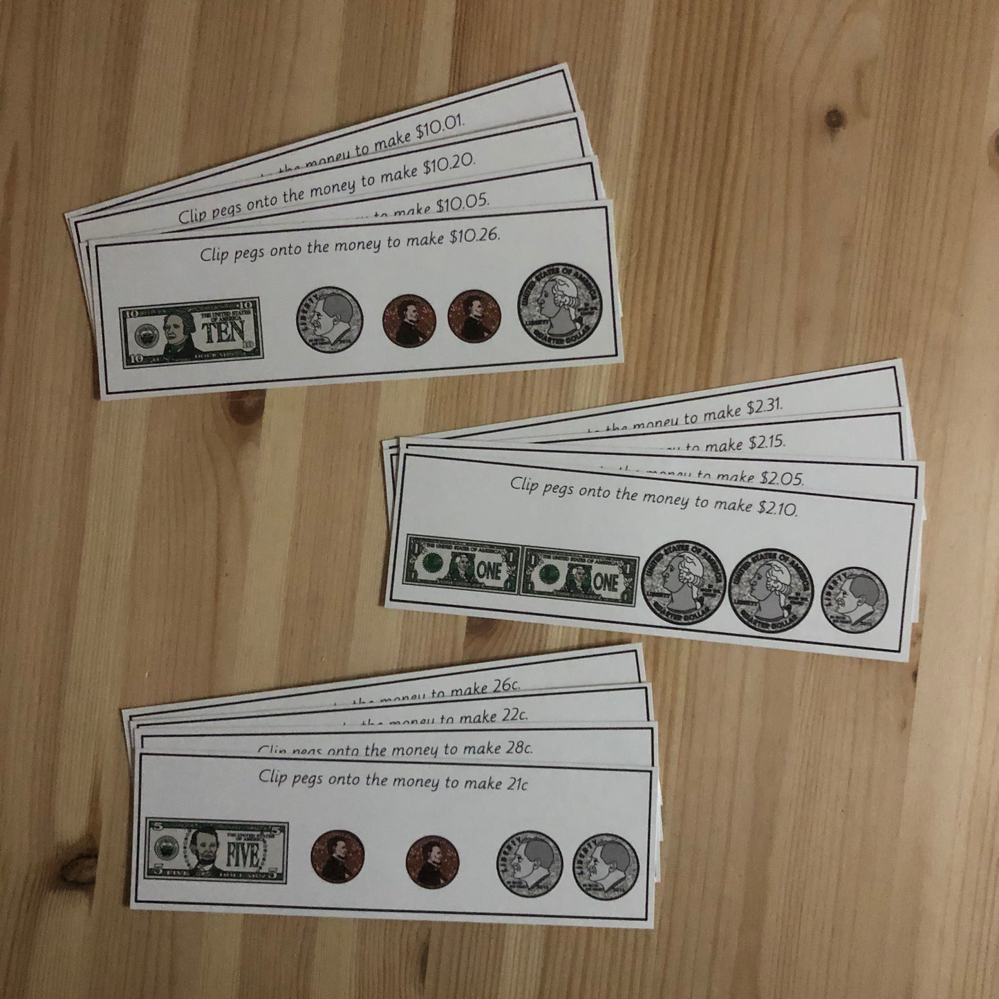US Money Clip Pegs To Make The Amount - montessorikiwi