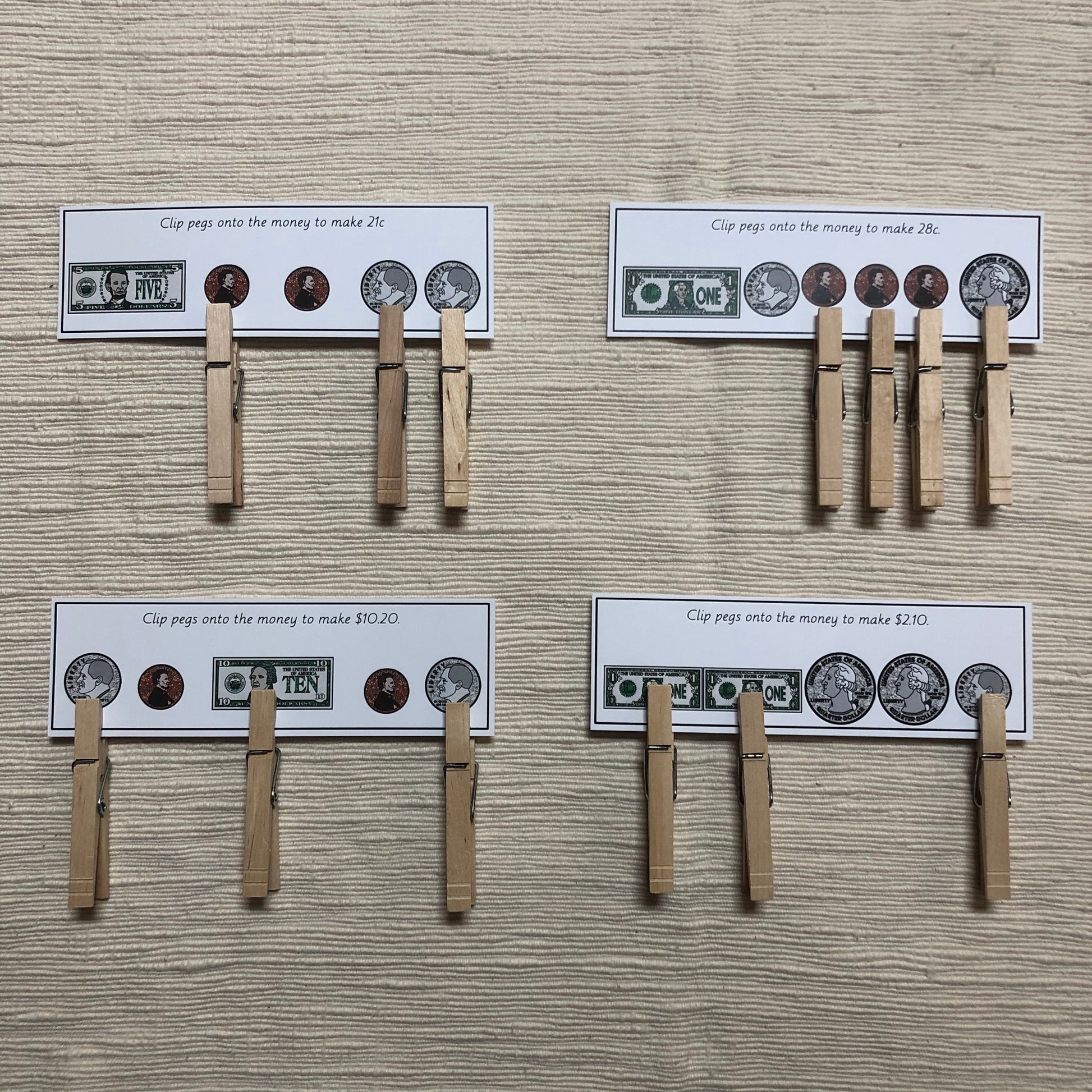 US Money Clip Pegs To Make The Amount - montessorikiwi