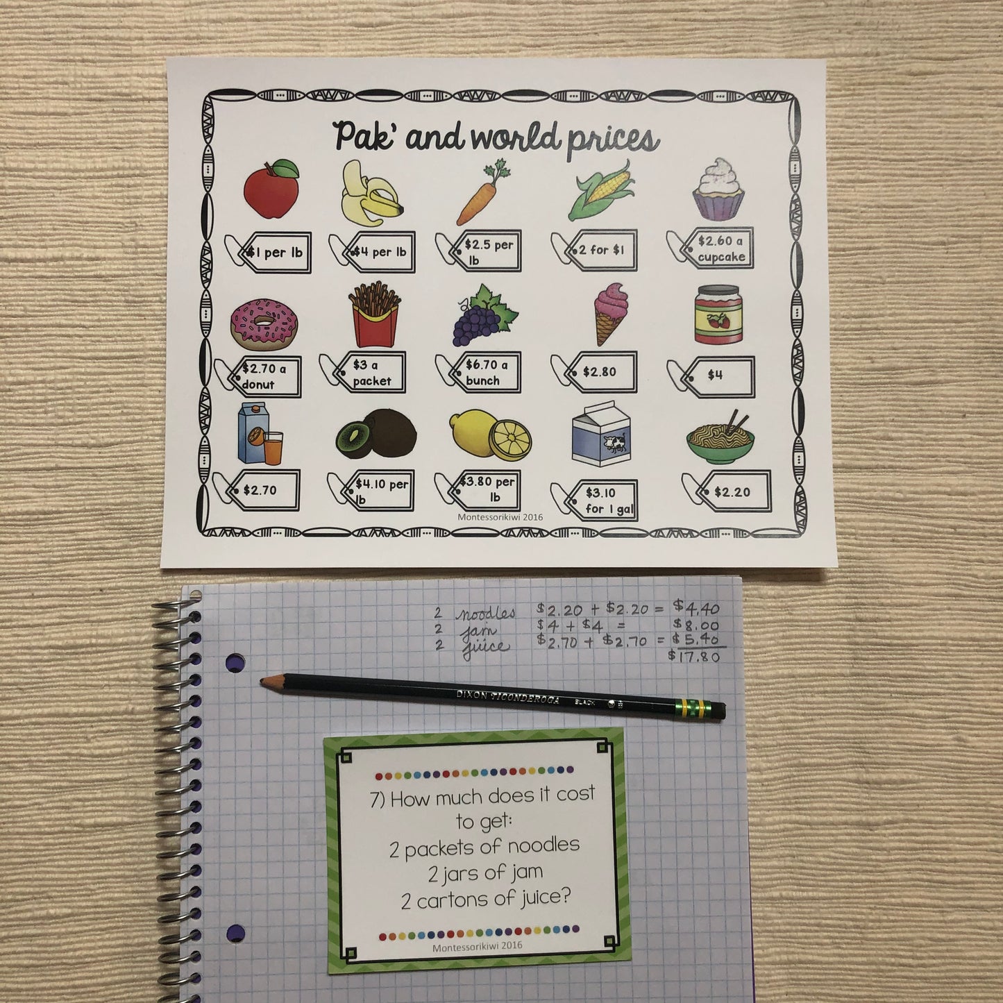 US Money Food Shopping Game - montessorikiwi