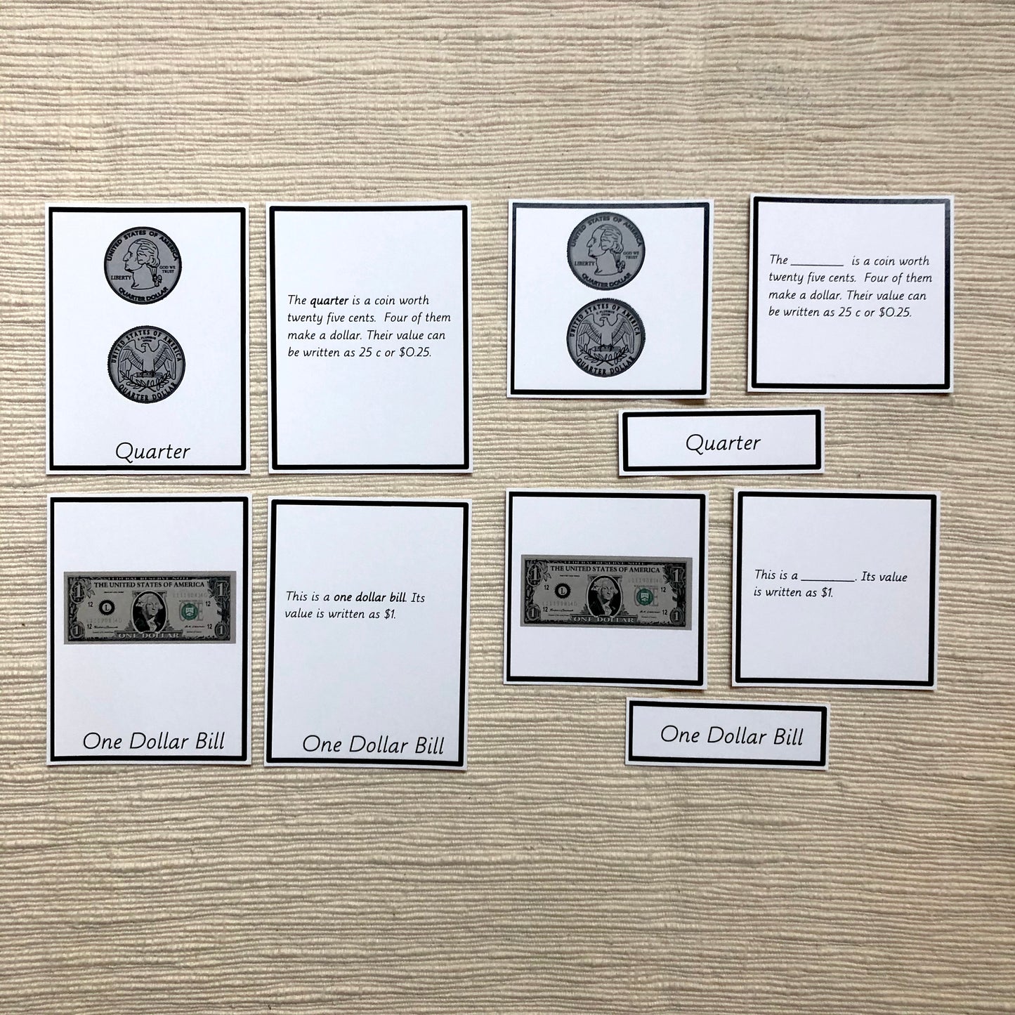 US Money Montessori Five Part Cards (money identification) - montessorikiwi