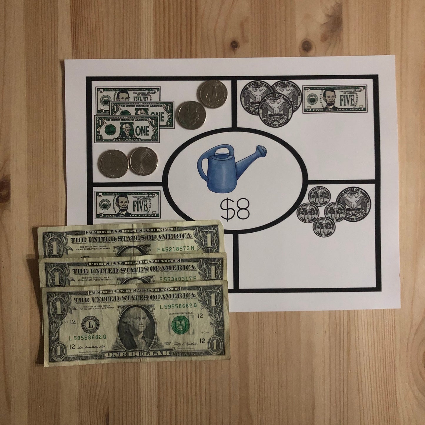Garden themed make the US money amount (addition, math center) - montessorikiwi