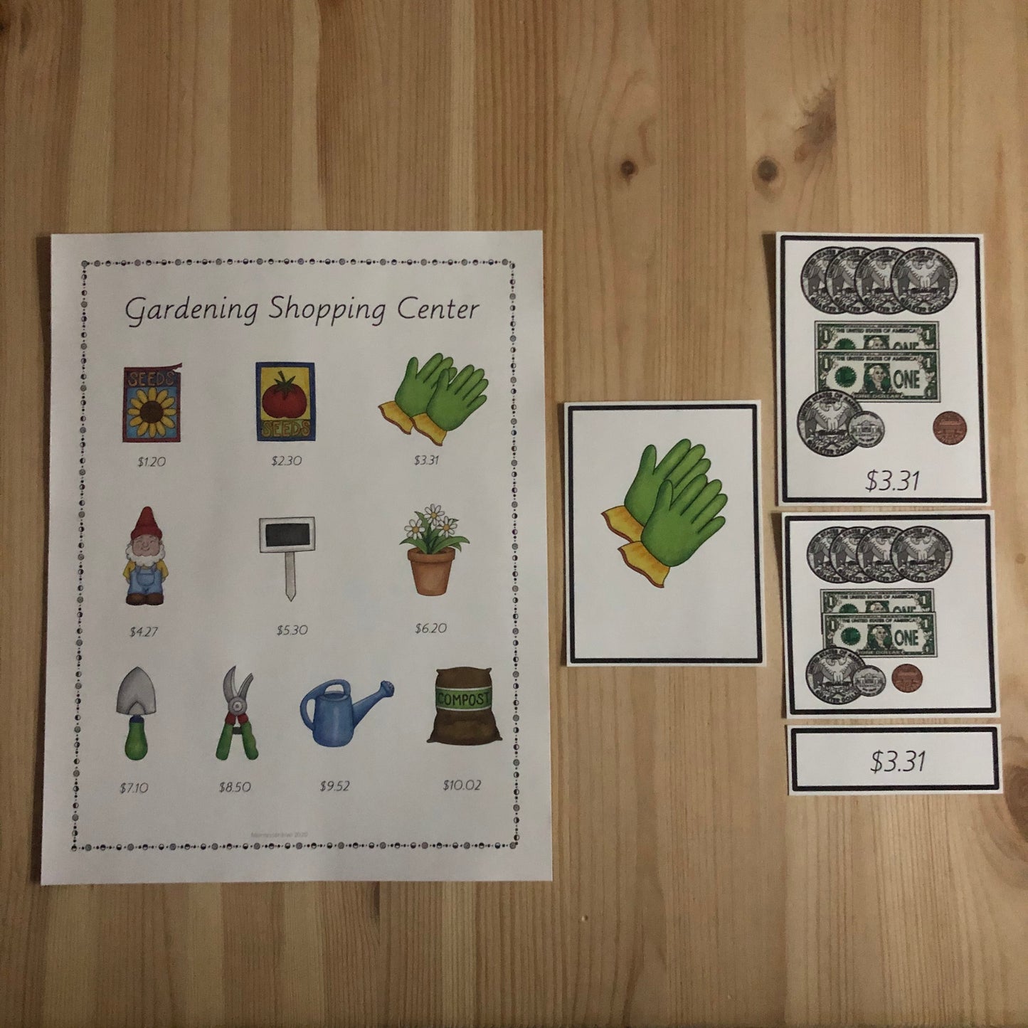US Money Gardening Centre 3 part cards and Price List - montessorikiwi