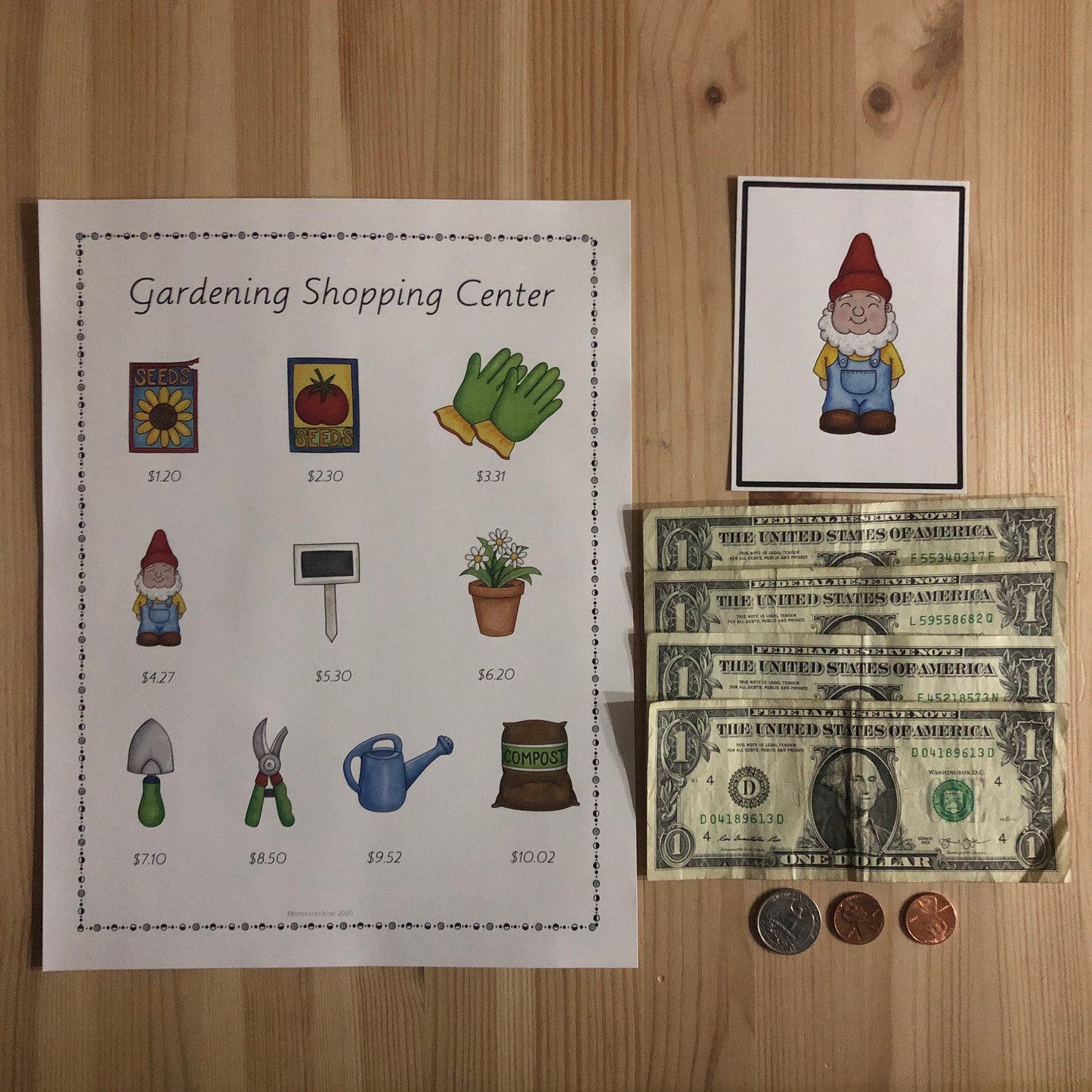 US Money Gardening Centre 3 part cards and Price List - montessorikiwi