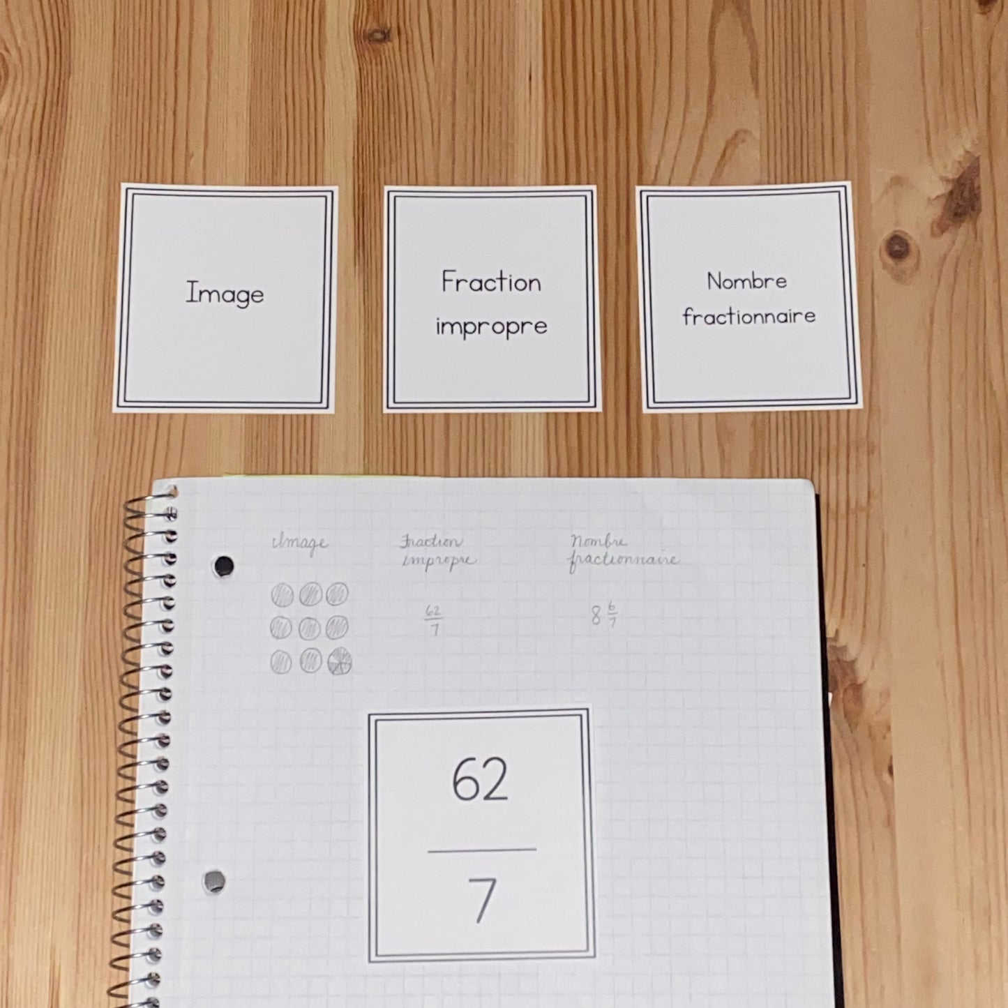 Association des fractions impropres (Improper Fraction Match-Up French) - montessorikiwi