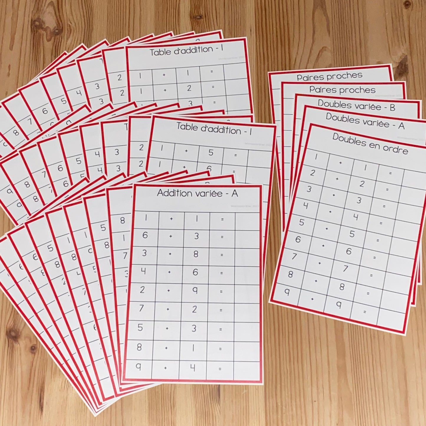 Tables d’addition (addition charts - french) - montessorikiwi